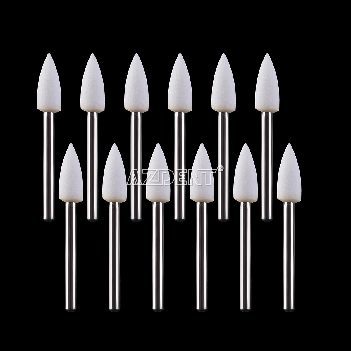10packs Dental Flame Mounted White Stone Polishing Burs FG Abrasion Point Burs
