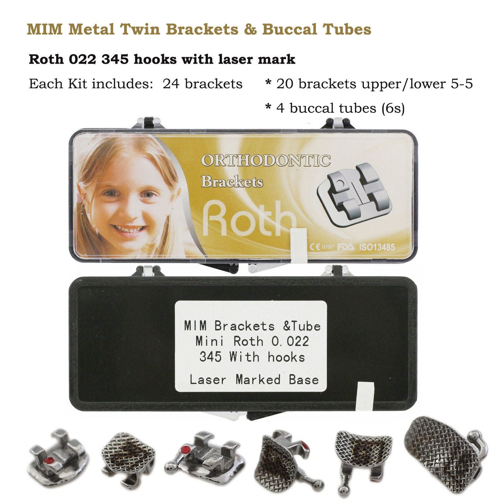 Dental Orthodontic Mini Bracket Braces Buccal Tubes Metal MIM Roth MBT 0.022 6-6