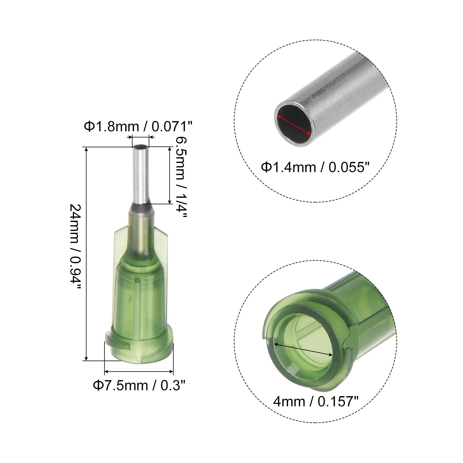 Blunt Tip Dispensing Needle for Liquid Glue Gun, 14G 1/4″, 100 Pcs (Olive)