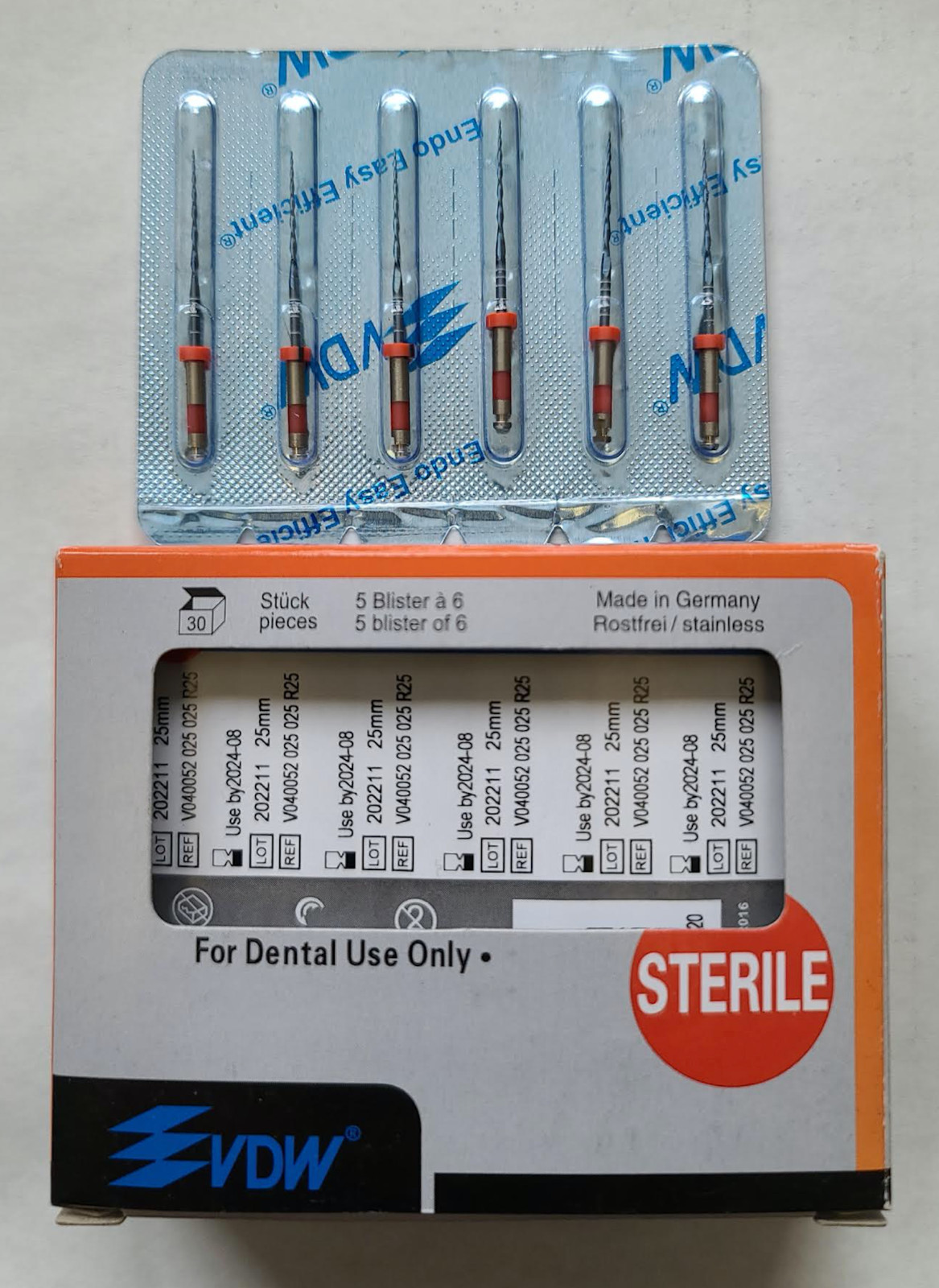 VDW RECIPROC Blue NiTi Root Canal Files 25mm R25 6pcs