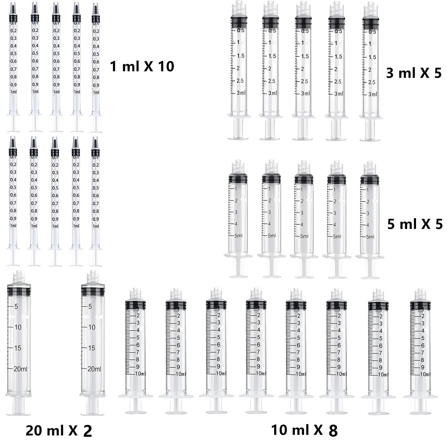 30 Pack 1Ml, 3Ml, 5Ml, 10Ml, 20Ml Glue Measuring Dispenser With14Ga,16Ga, 18Ga,