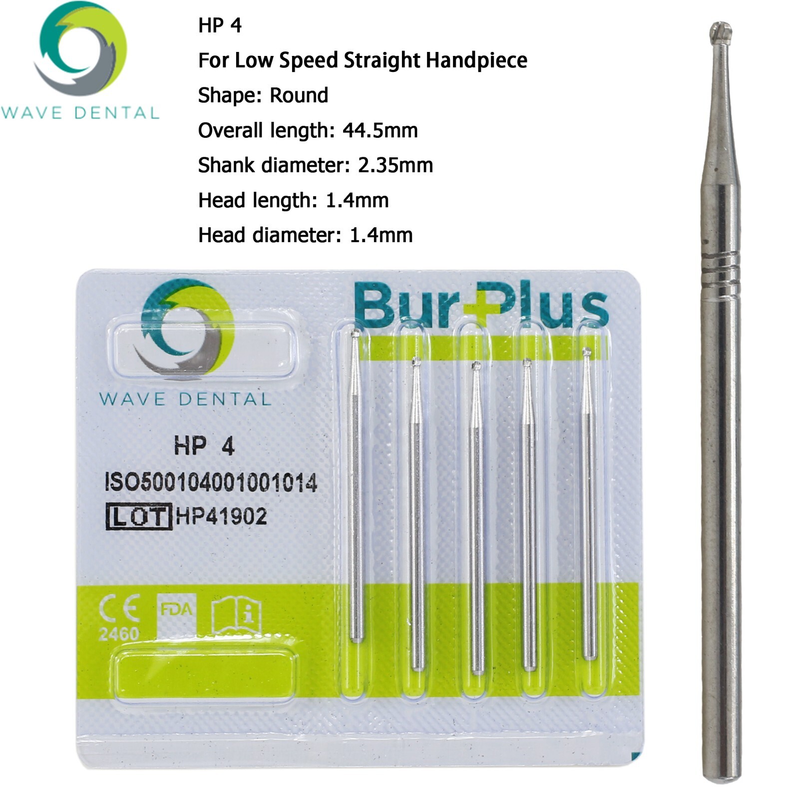 Wave Dental Carbide Burs HP Round 1/4 2 4 6 8 For Low Speed Straight Handpiece