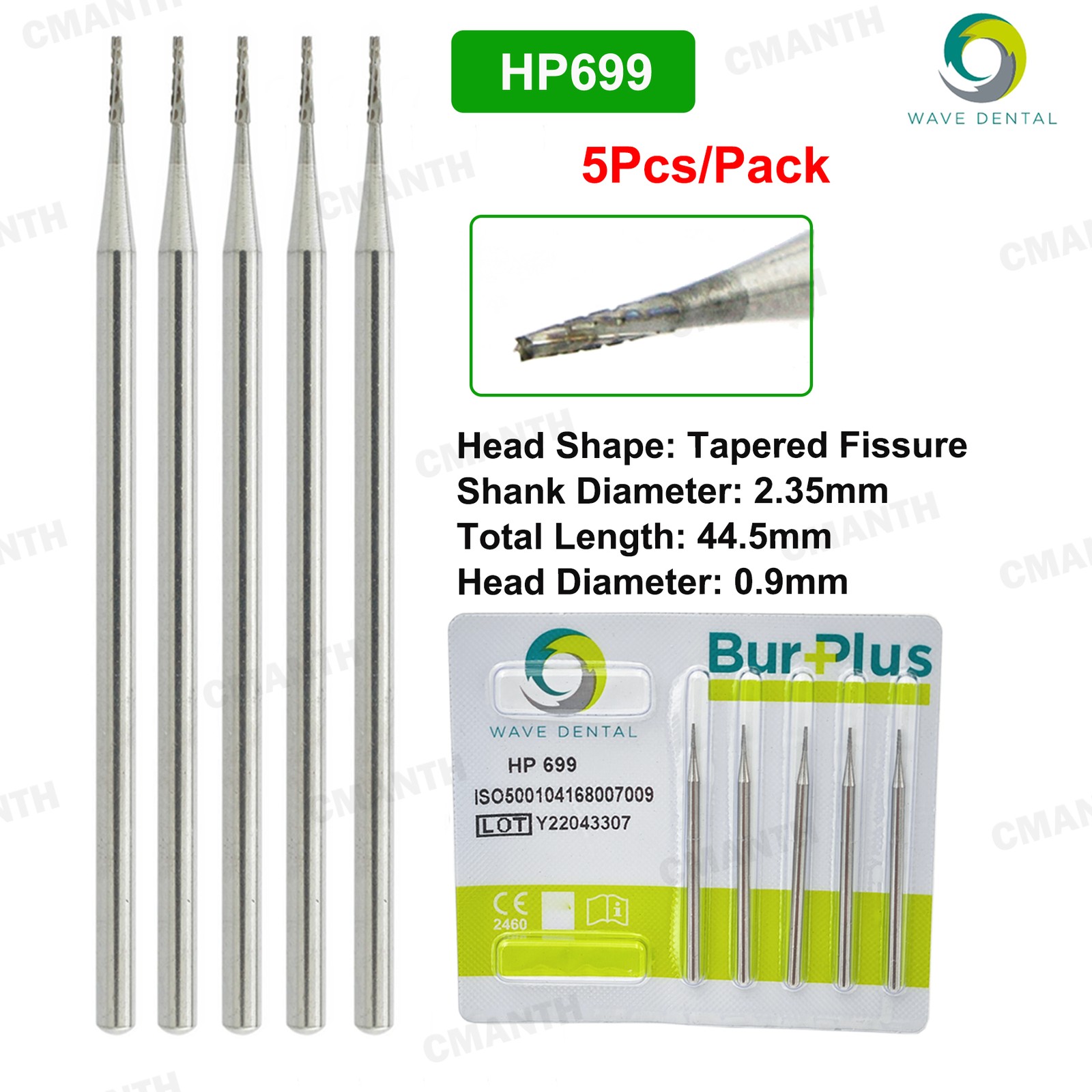 US WAVE Dental Carbide Burs HP Tapered Fissere Fit Low Speed Straight Handpiece