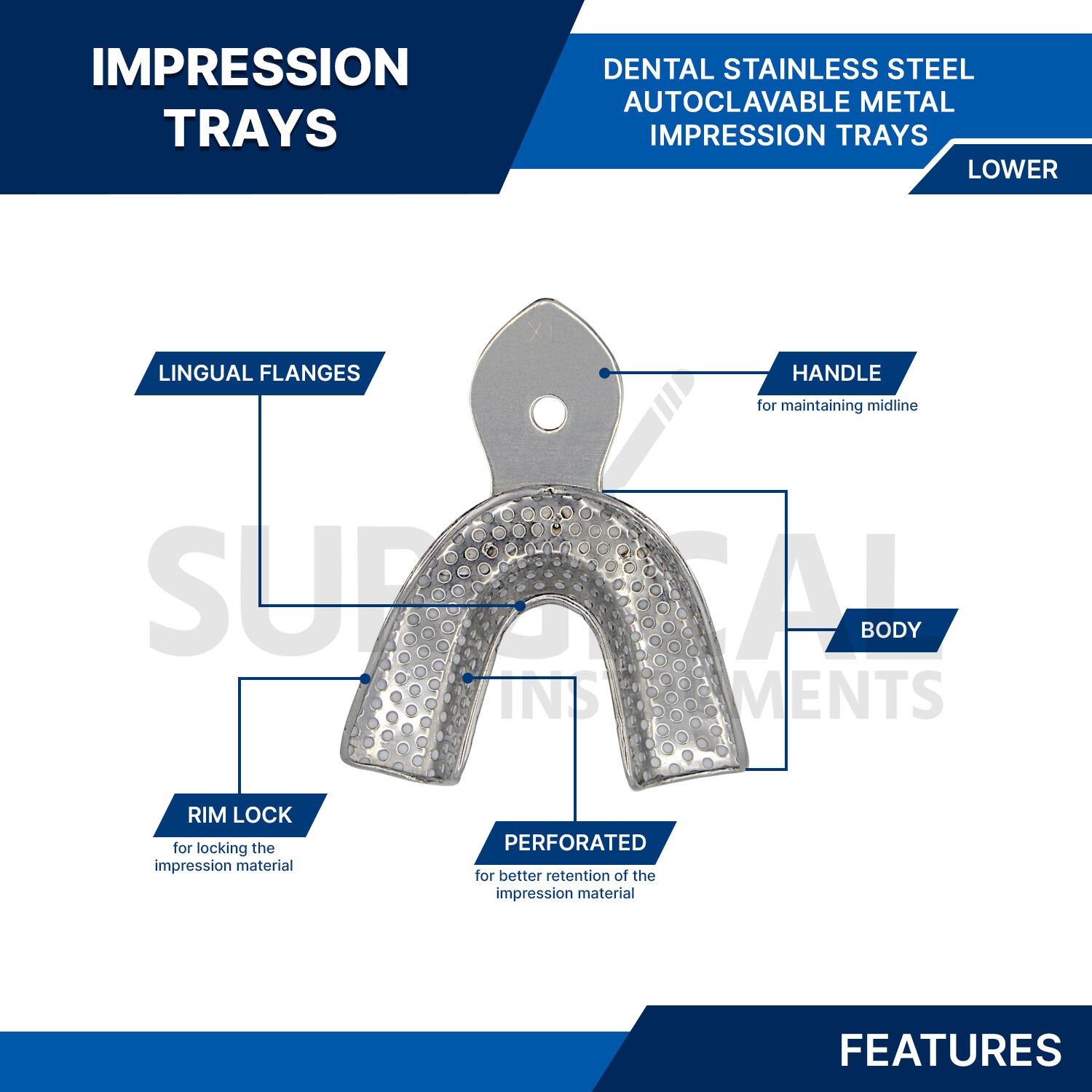 50 Dental Metal Impression Trays Solid