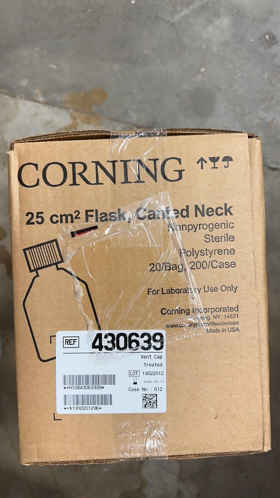 Corning 430639 25cm2 Flask Canted Neck 200/Case, Exp 2025