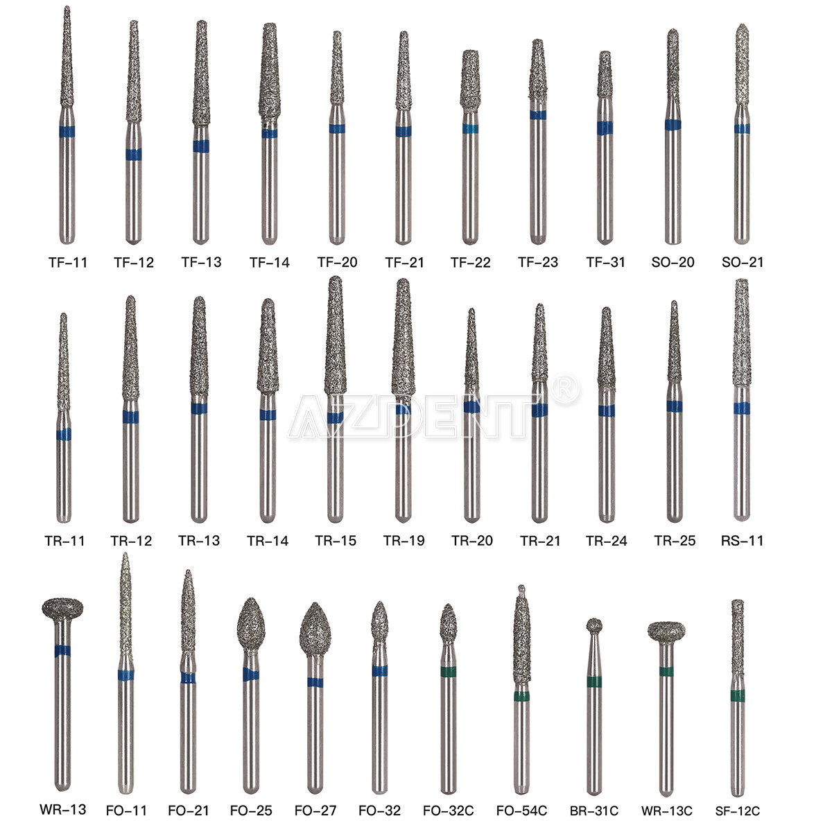 NSK Style AZDENT Dental Diamond Burs Drill Fit For High Speed Handpiece 5Pcs/Box