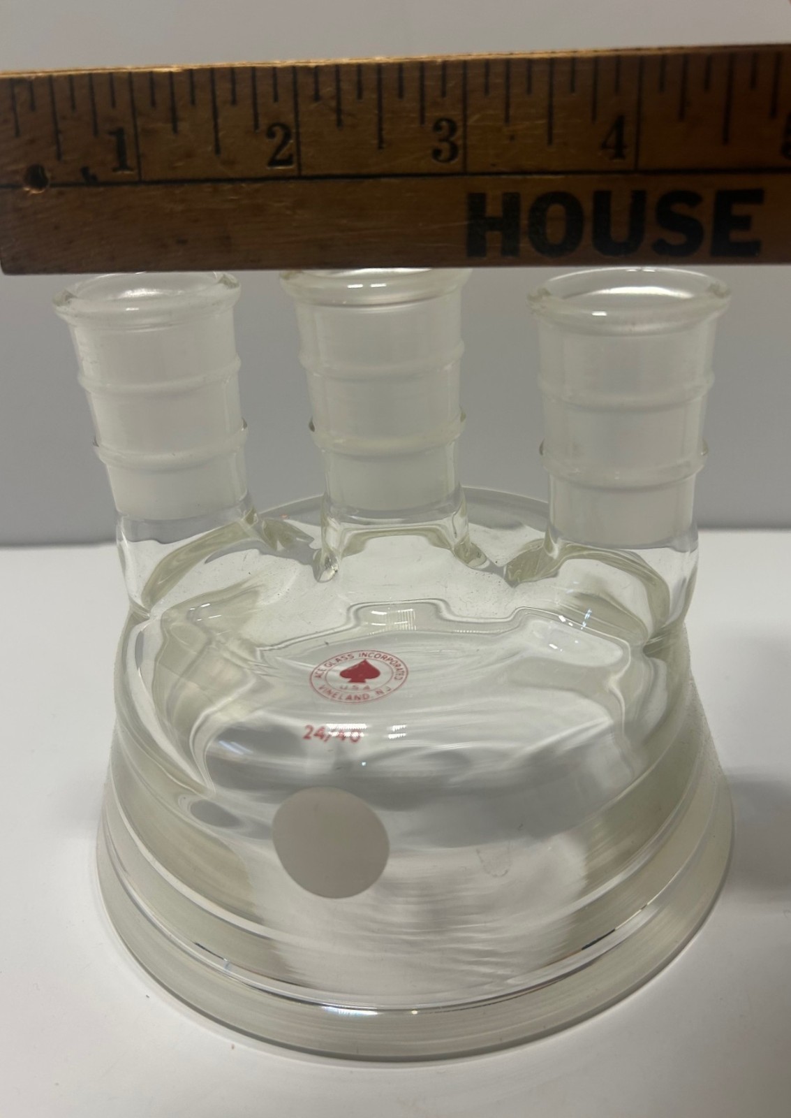 ACE Glass 500 mL REACTION FLASK HEAD 4″ Model 6486-10 THREE NECK CENTER