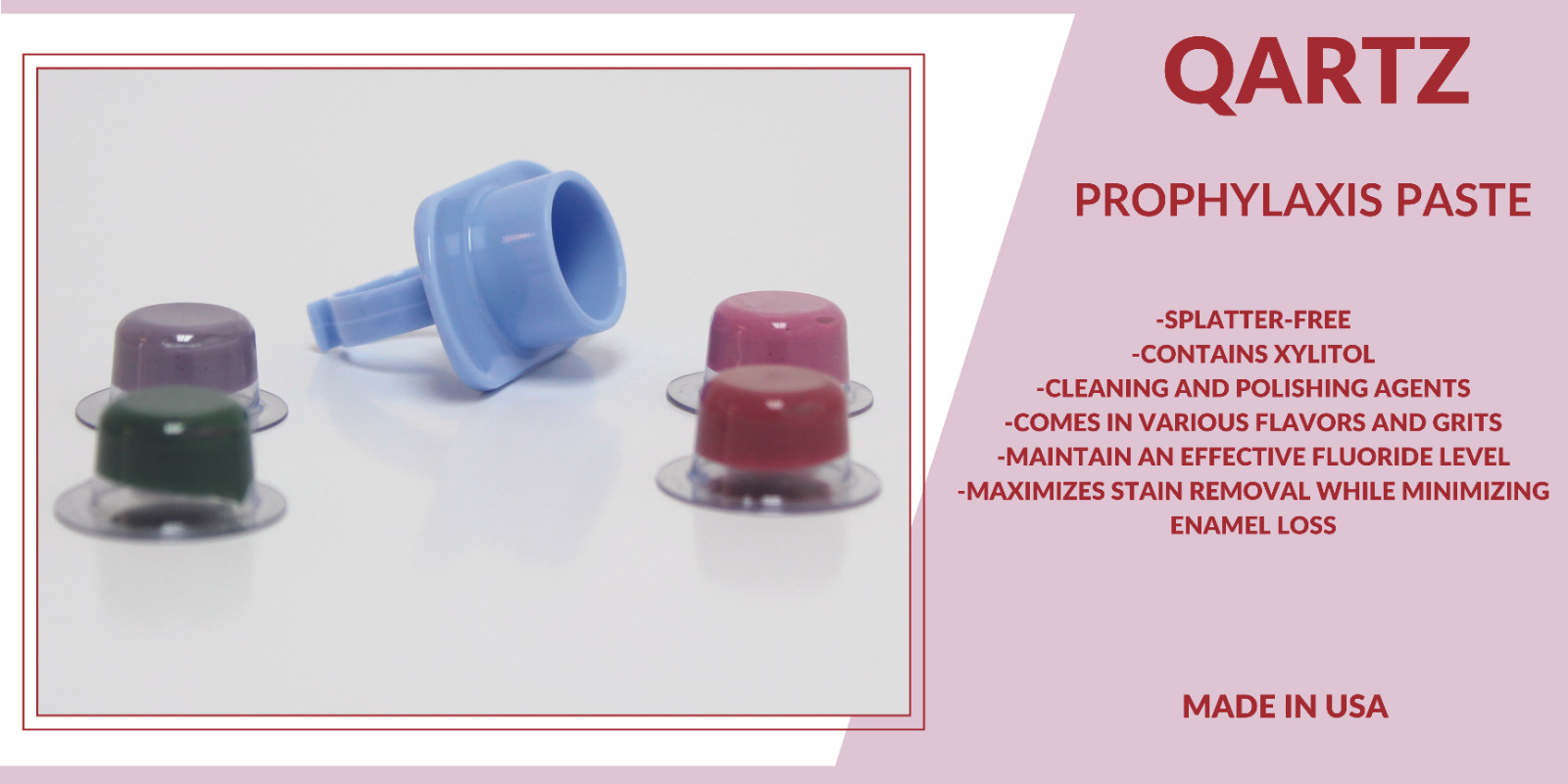 Prophy Paste Cups RASPBERRY COARSE Qartz 200/Box DENTAL NON SPLATTER W/FLOURIDE