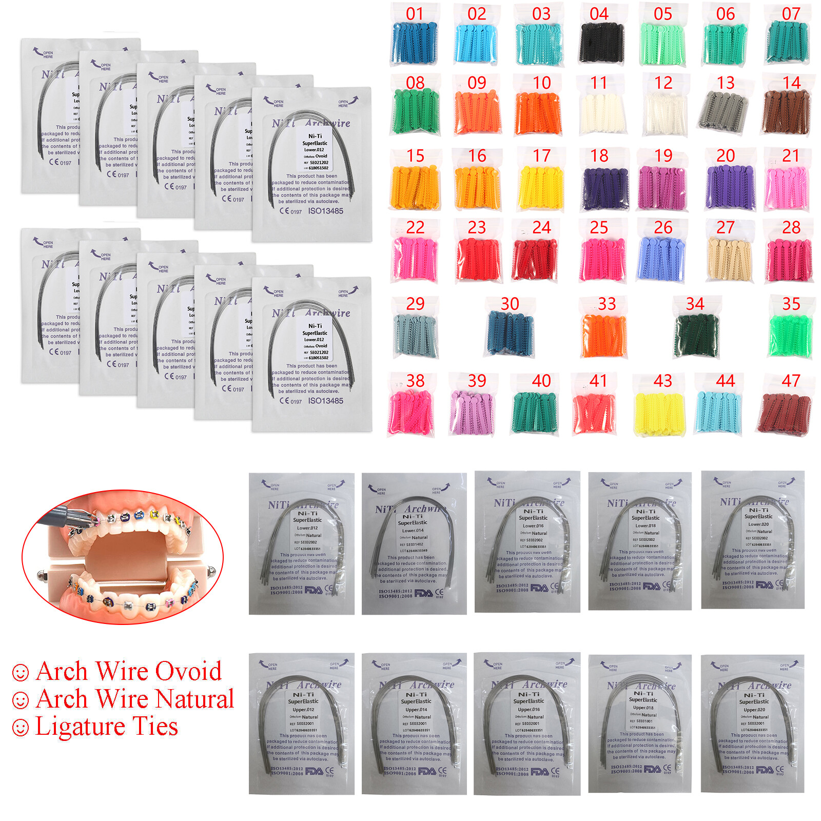 Dental Orthodontic Elastic Ligature Ties Rubber Bands /Super Niti Arch Wires