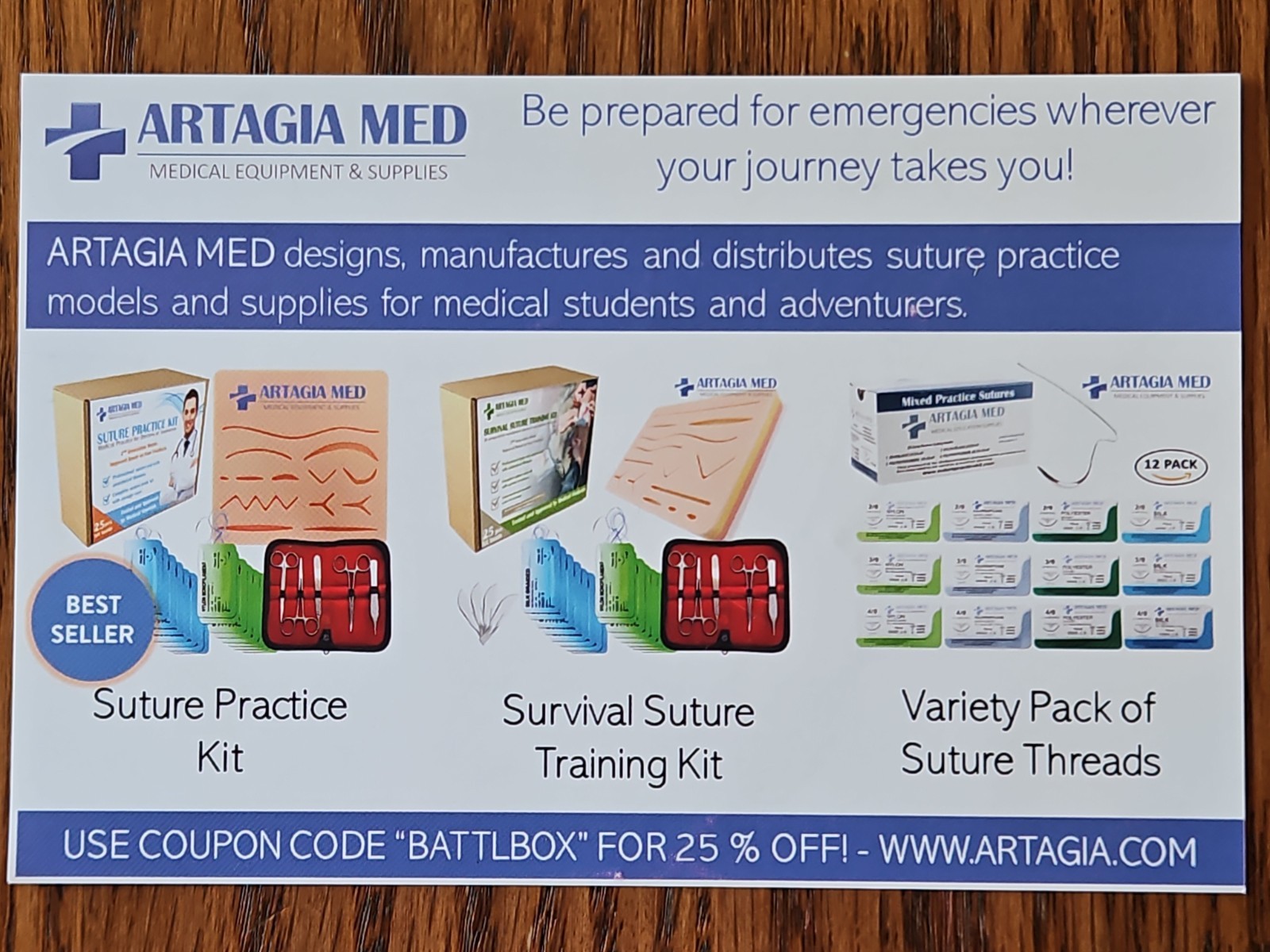 Artagia Med Survival Suture Training Kit – 25 Pieces 2nd Generation Model – NEW
