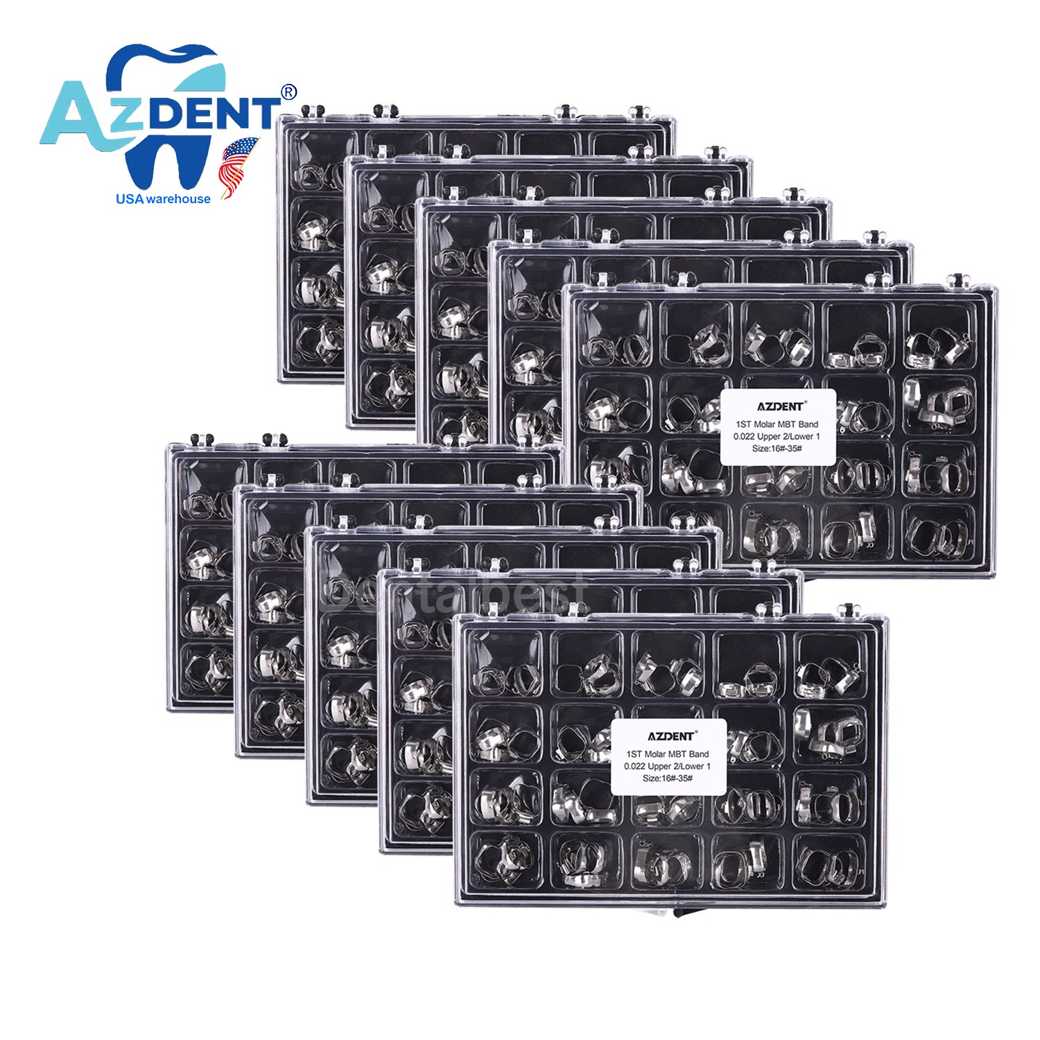 AZDENT Bandas de ortodoncia dental Tubo bucal Primer molar MBT 022 “16#-35#