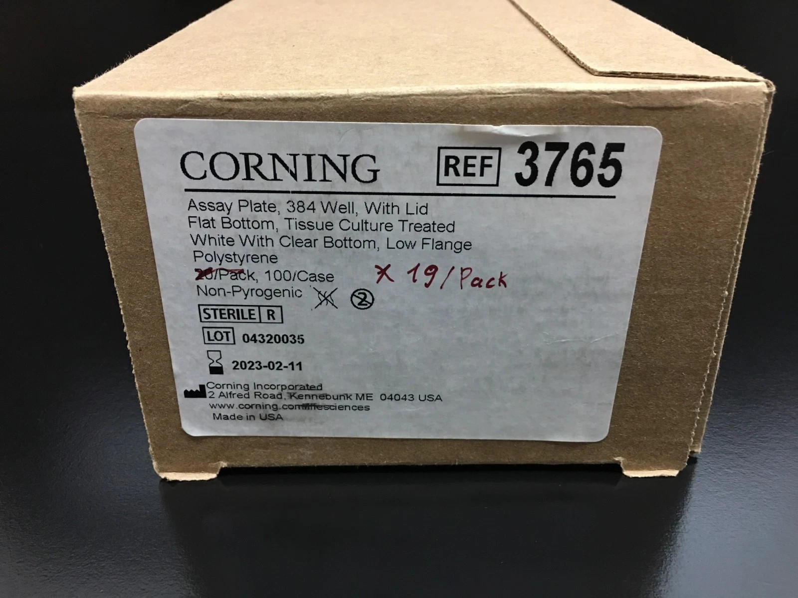 Corning REF 3765 Cell Culture Treated 384 Well Flat-Bottom Microplate Lot 19 PCS