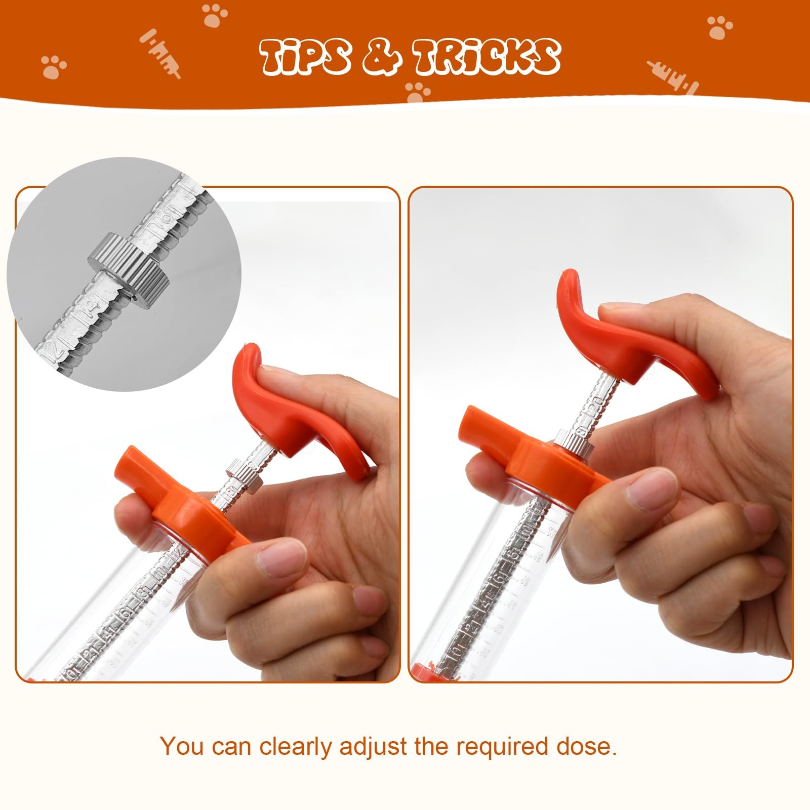 2 pcs Reusable Goats Syringe for Goat, 2 Drench Nozzle Adjustable Orange-2pcs