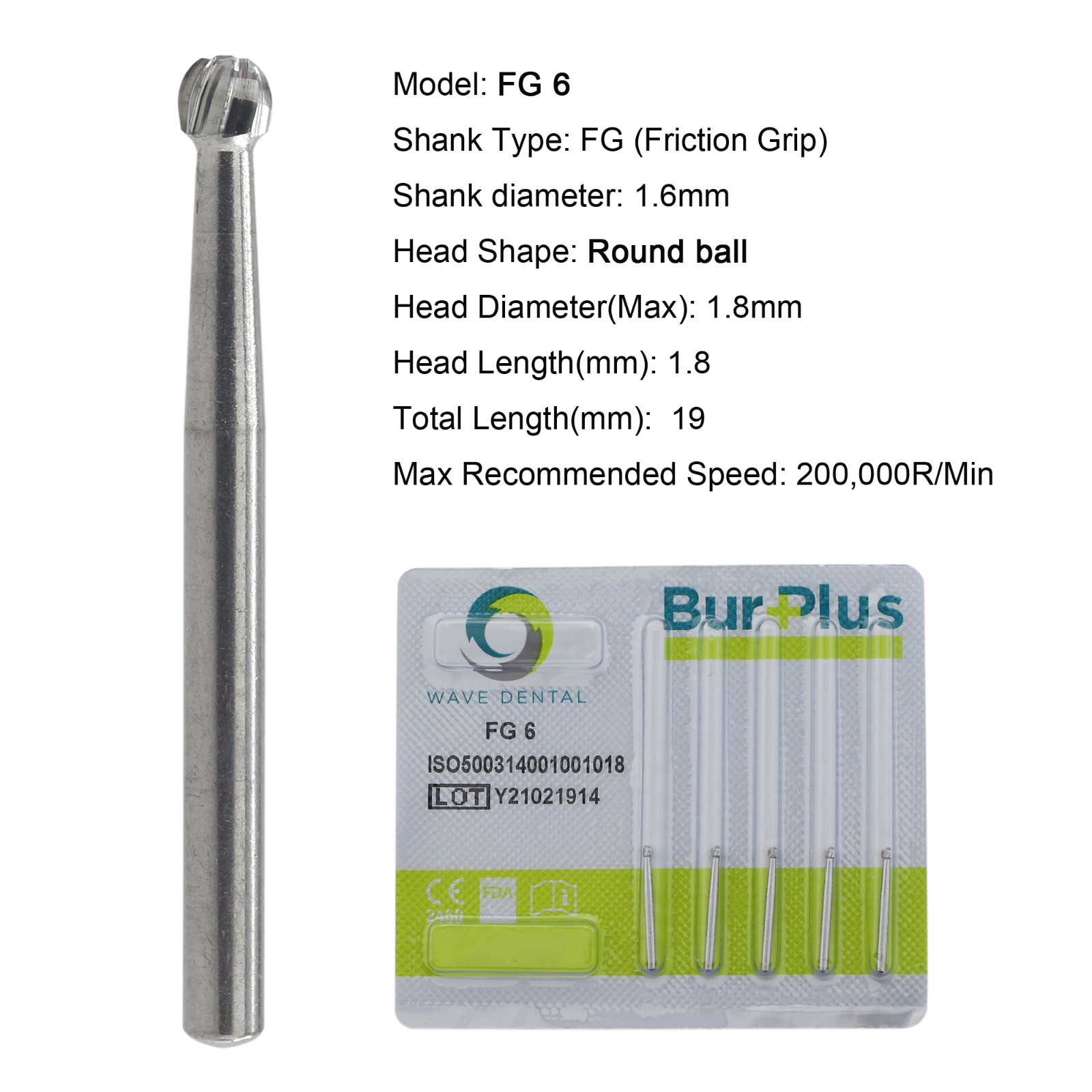 WAVE Dental Carbide Burs Diamond Bur Round FG 2 4 5 6 8 Friction Grip High Speed
