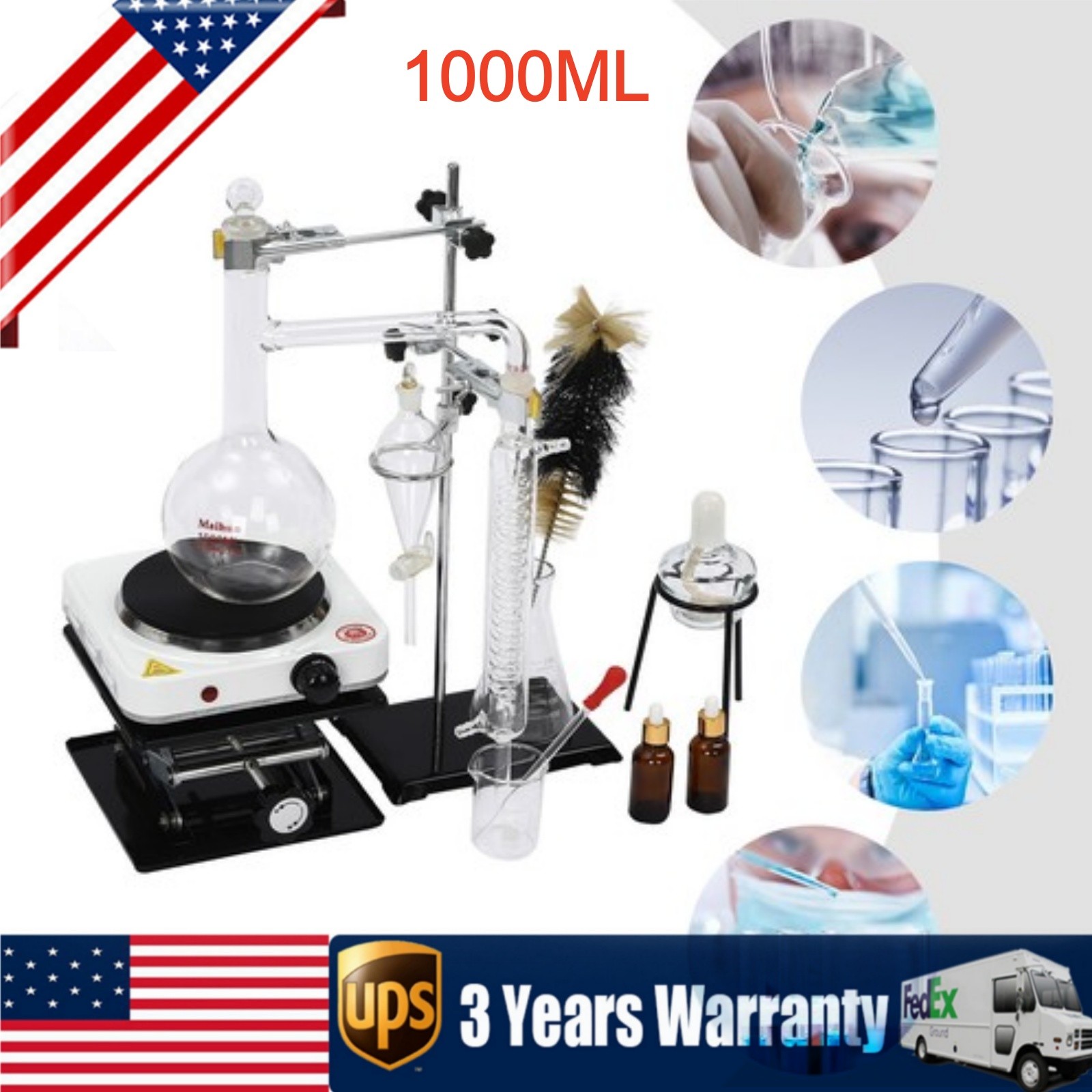 Essential Oil Distillation Apparatus Lab Home Glassware Distillation Kits 1000ml