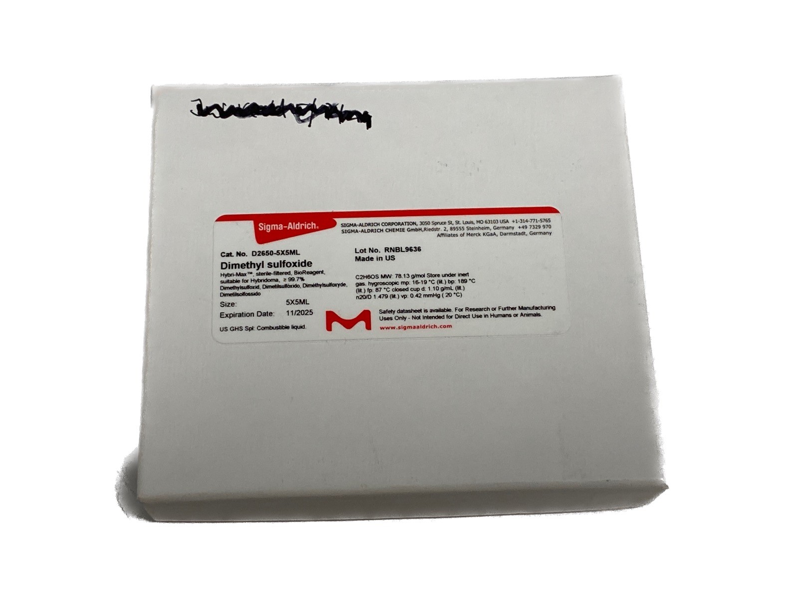 (5/Pk) MILLIPORE Hybri-Max 5mL Dimethyl Sulfoxide DMSO Ampules 0.2um D2653-5X5ML