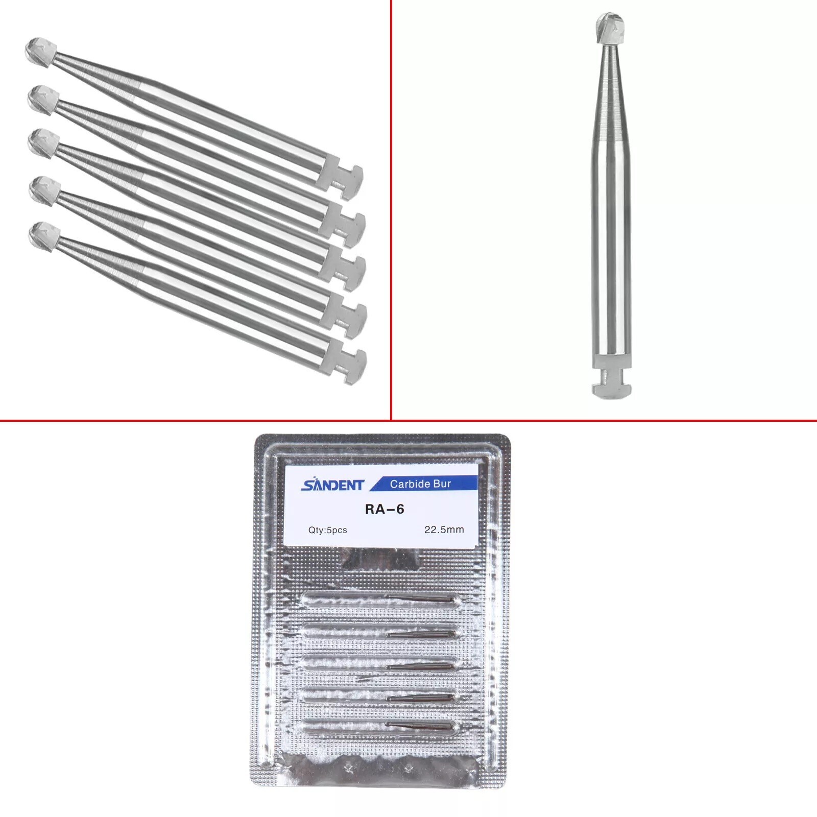 5 Pcs/Pack Dental 22.5mm Round Carbide Bur Slow Speed Latch Type RA6 Burs USA