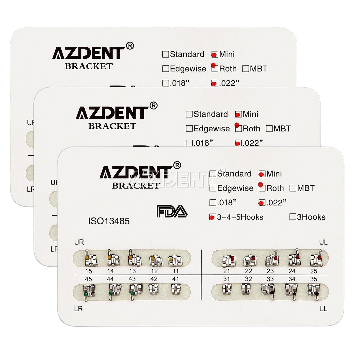 10 Packs AZDENT Dental Orthodontic Brackets Braces Metal Mini Roth.022 Hooks 345