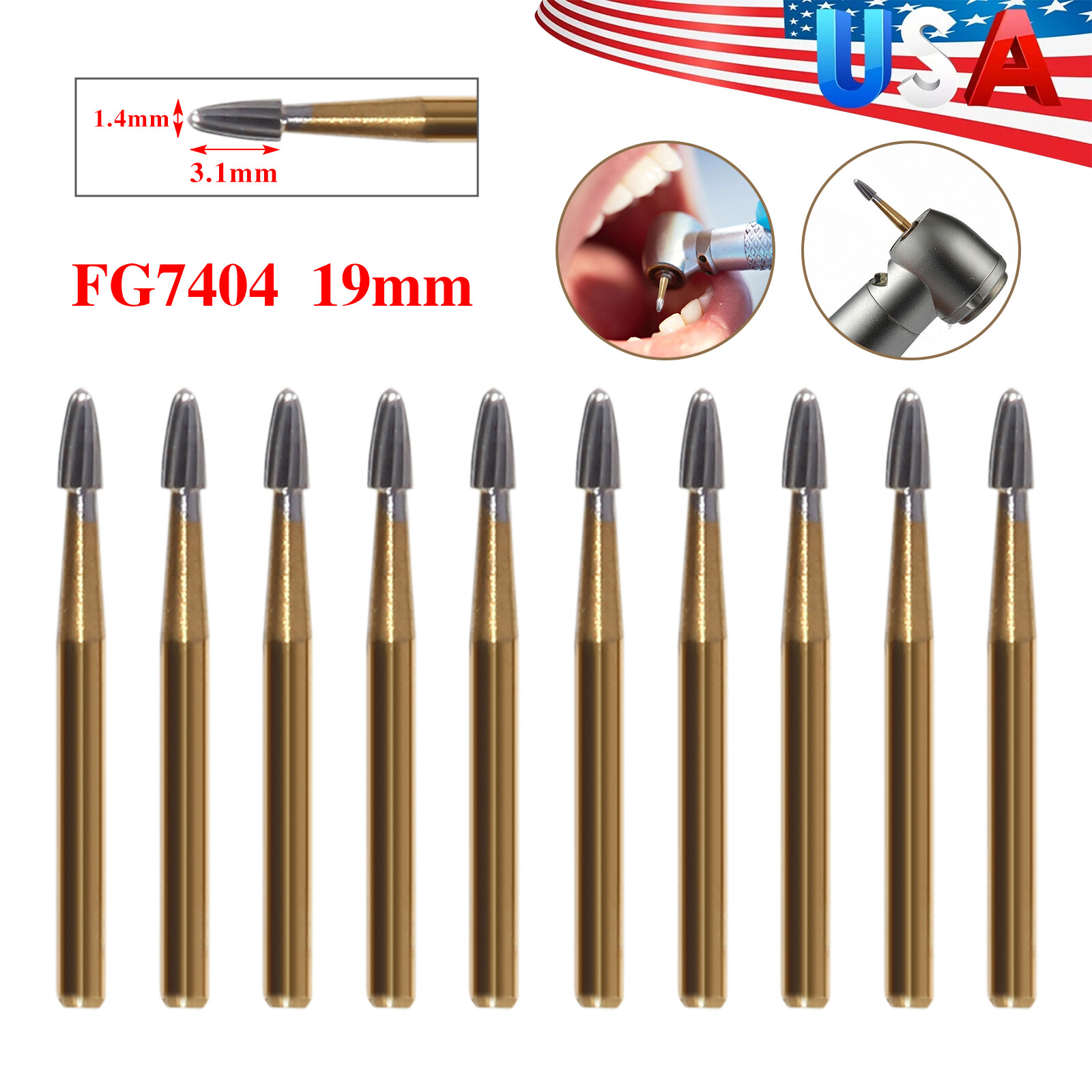 Dental Burs Tungsten Carbide 10pcs/box FG7404 Trimming & Finishing