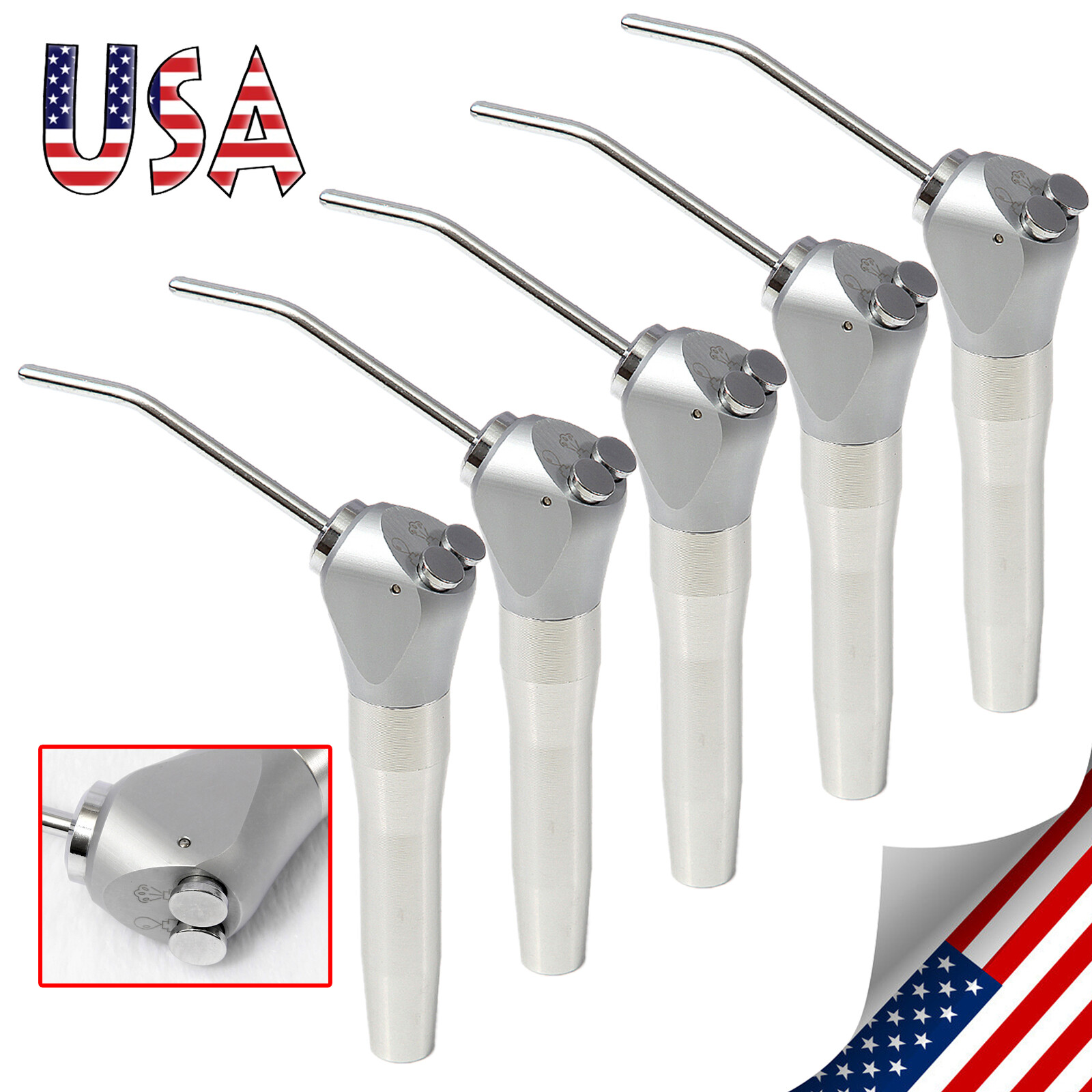 1-5Pcs Dental 3 Way Air Water Spray Triple Syringe Handpiece w/ 2 Nozzles Tips
