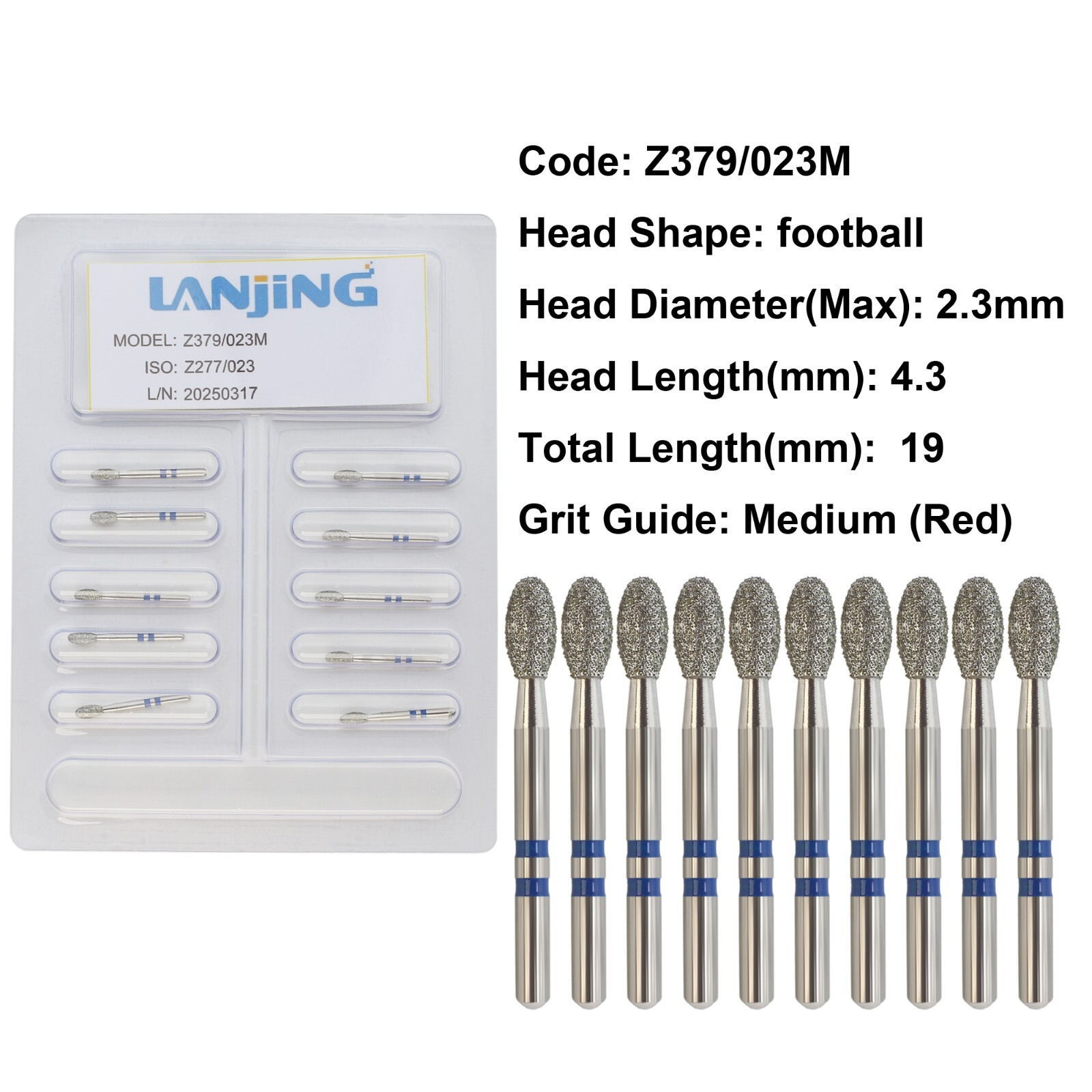20 Types Zirconia Dental Diamond Burs FG Friction Grip for High Speed Handpiece