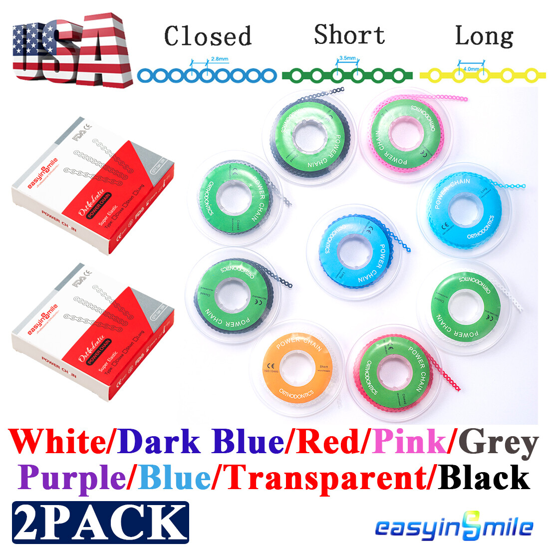 Dental Orthodontic Elastic Ultra Power Chain Rubber Band Long/Short/Continuous