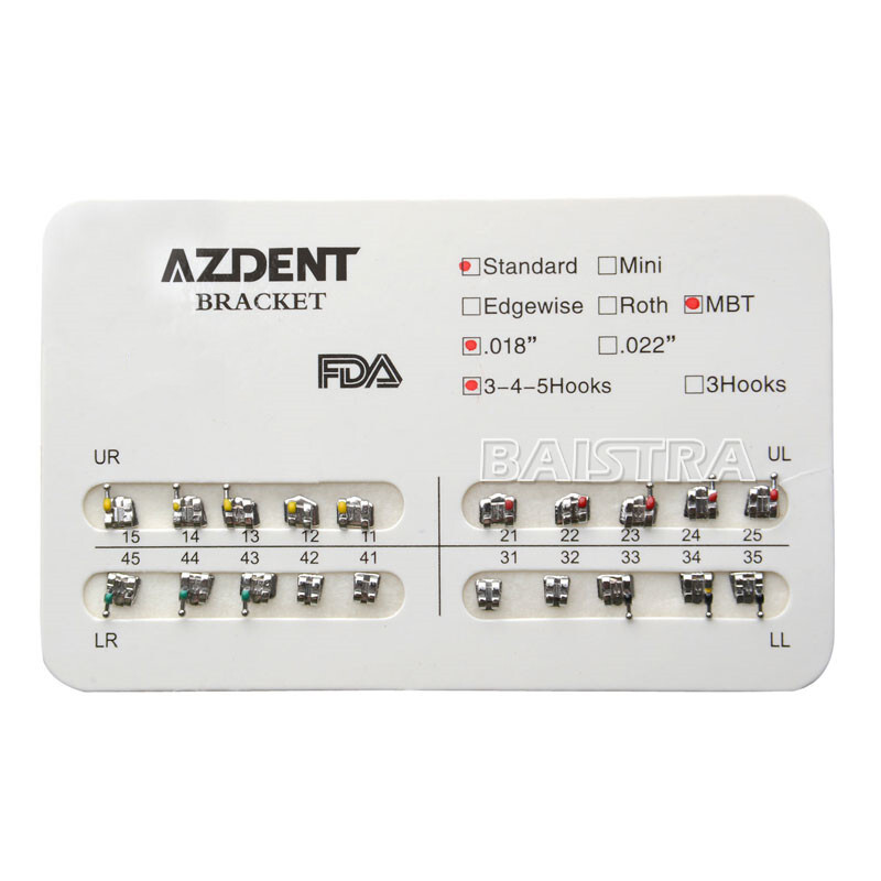 AZDENT Dental Orthodontic Bracket Braces Standard MBT Slot .022 Hooks on 3