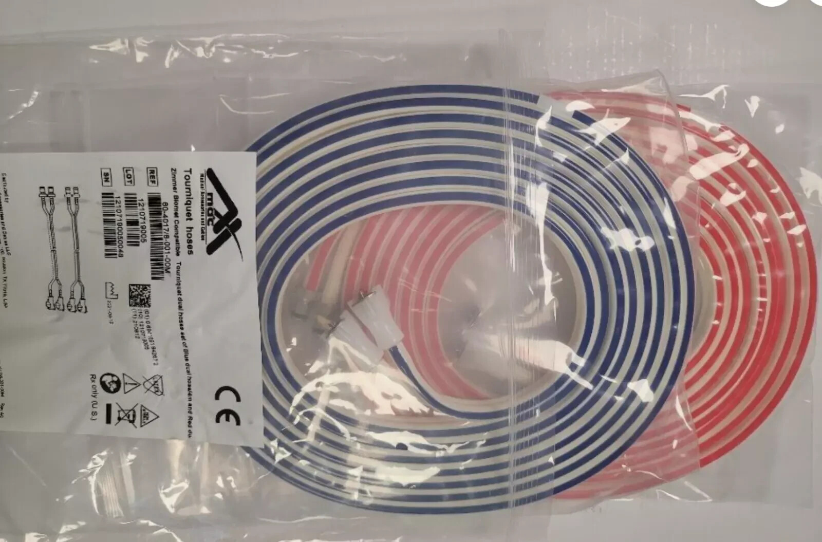 SETS OF NEW Zimmer ATS 3000 2000 10 FT Tourniquet Hoses 1 Blue and 1 Red