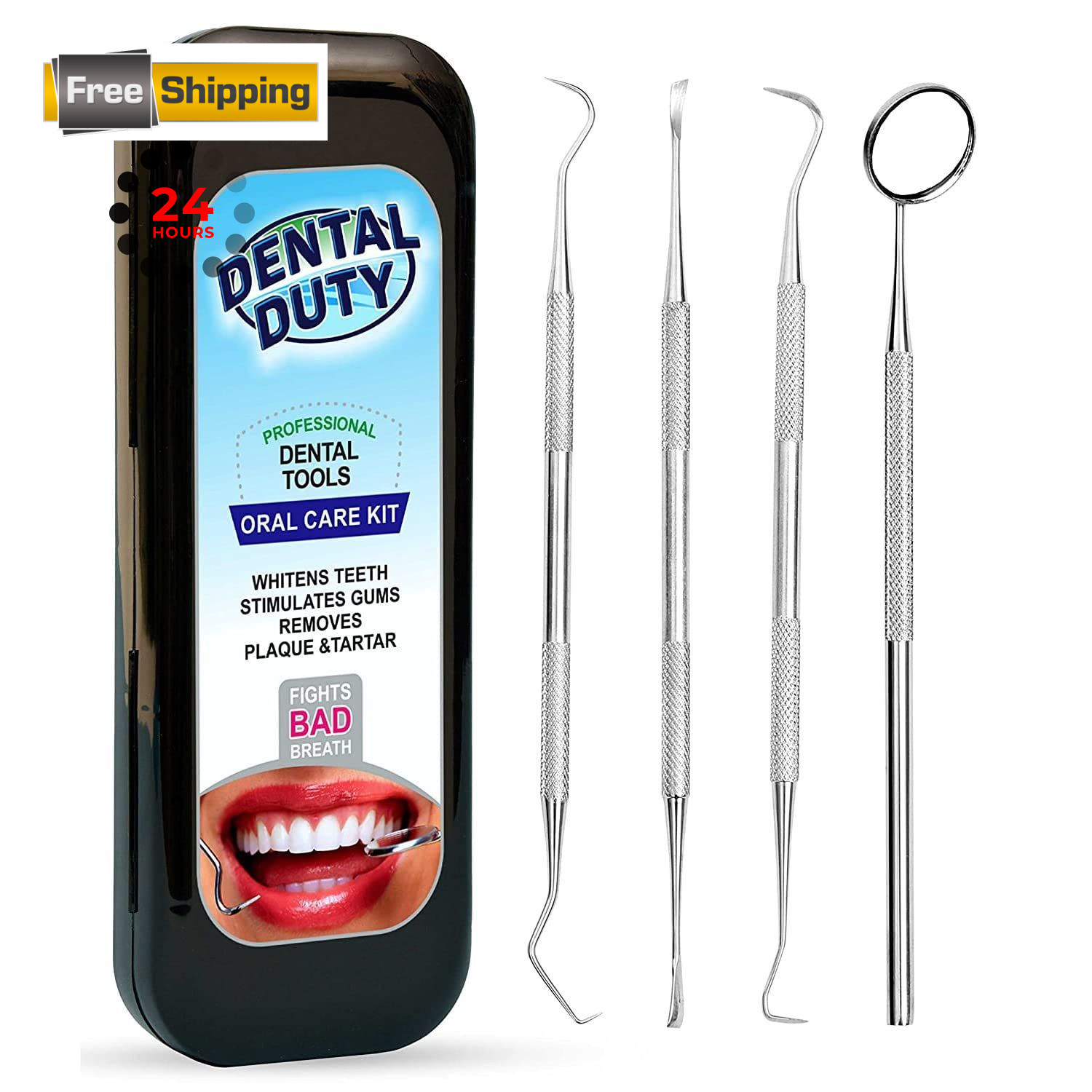 Dental Duty Tools, Pick for Teeth Cleaning 4 Piece Set, Black