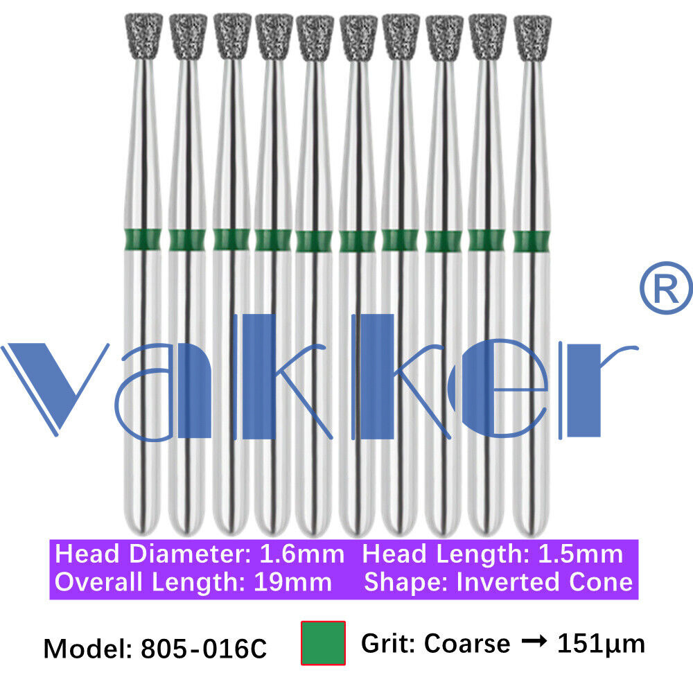 10pc Vakker Dental FG Diamond Burs for High Speed Inverted/ Double Inverted Cone