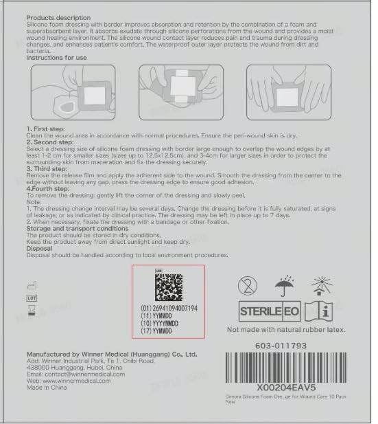 Dimora Silicone Foam Dressing with Border Adhesive 4×4 Inch (Pack of 10)