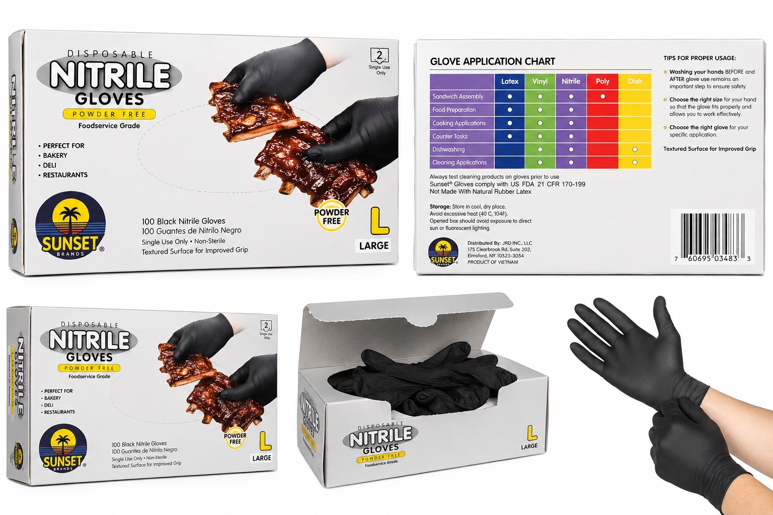 Black Nitrile Gloves Large 100ct Sunset 4Mil Powder Free