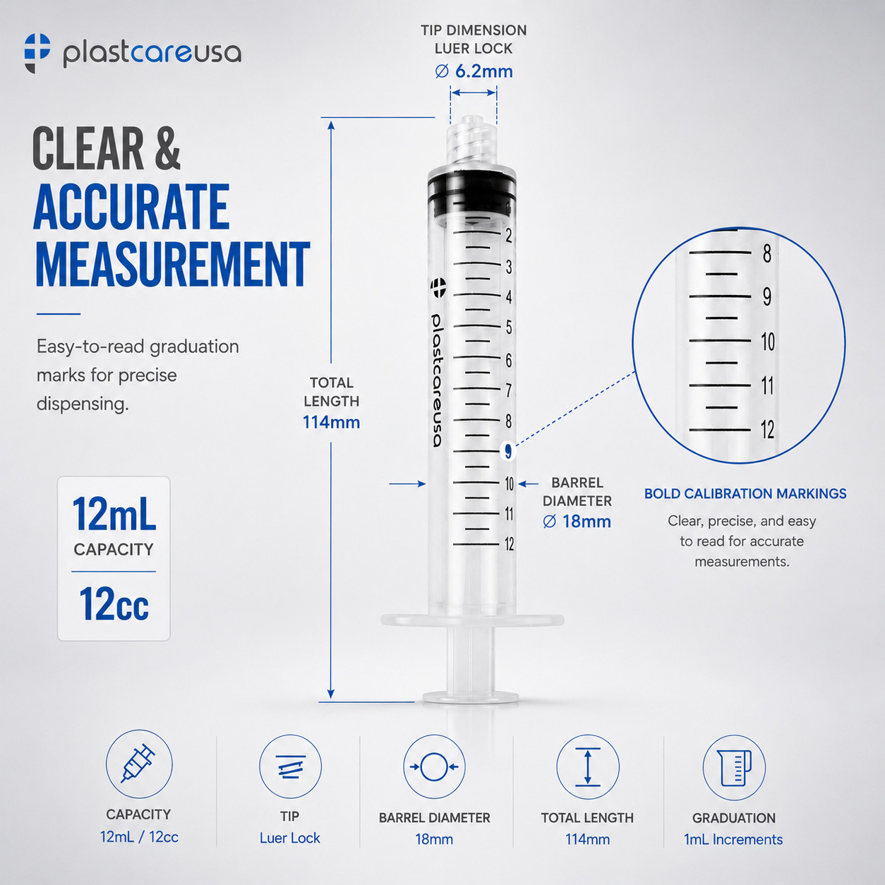 100 12ml 12cc Luer Lock Disposable Syringes (Non Sterile) Saline Oral Medicine