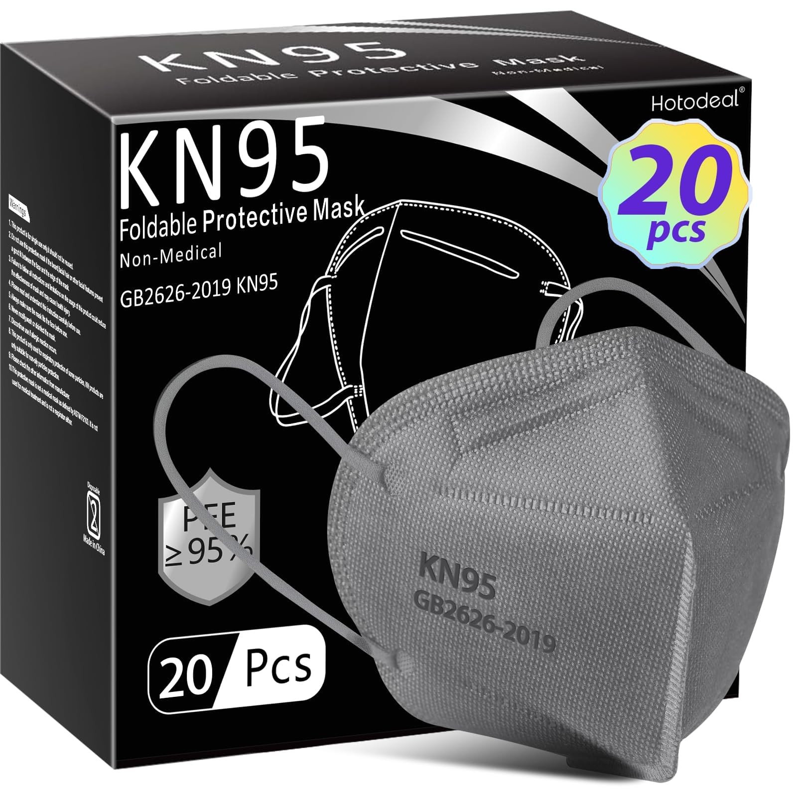 KN95 20 PCS,5 Layers Cup Dust Against PM2.5 from Fire Smoke, Dust, for Men, ,…