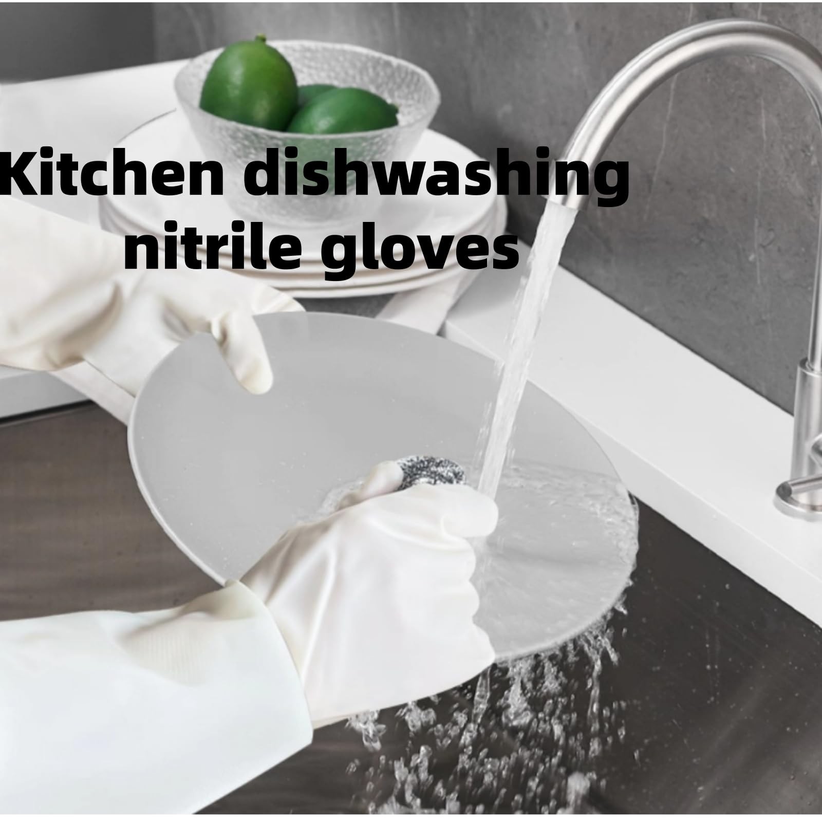 White Nitrile Rubber Gloves Large,Long Sleeve Thickened Reusable,18inch House…