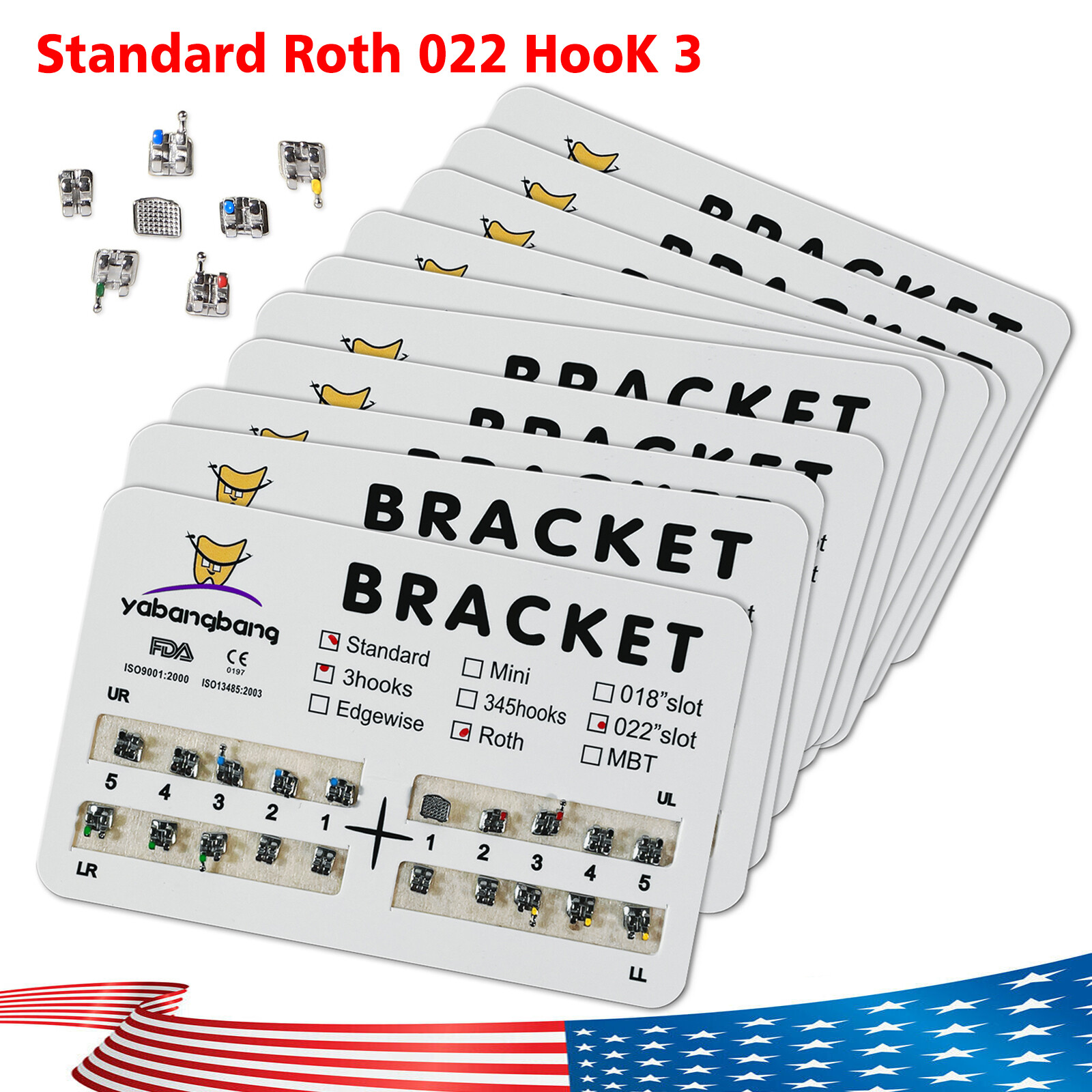 10-200 Packs Dental Orthodontic Brackets Brace Standard Roth.022 Hook 3