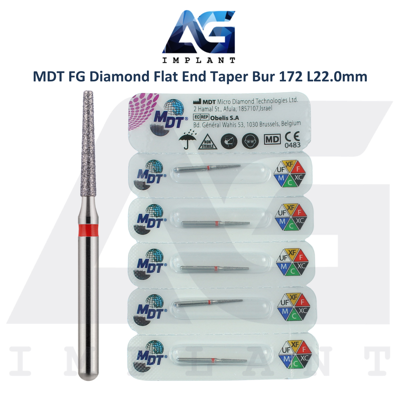 Dental MDT Flat End Taper 172 FG Diamond Burs Smooth Accurate Contours L22.0mm