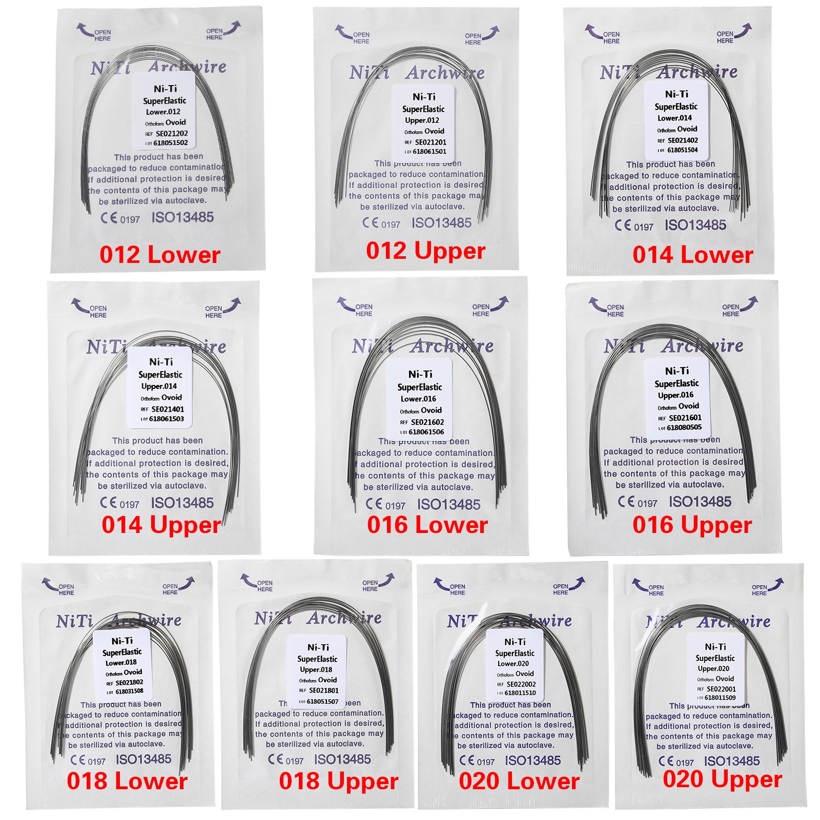 100 PCS dental orthodontic super elastic niti round arch wires Ovoid form 10 bag