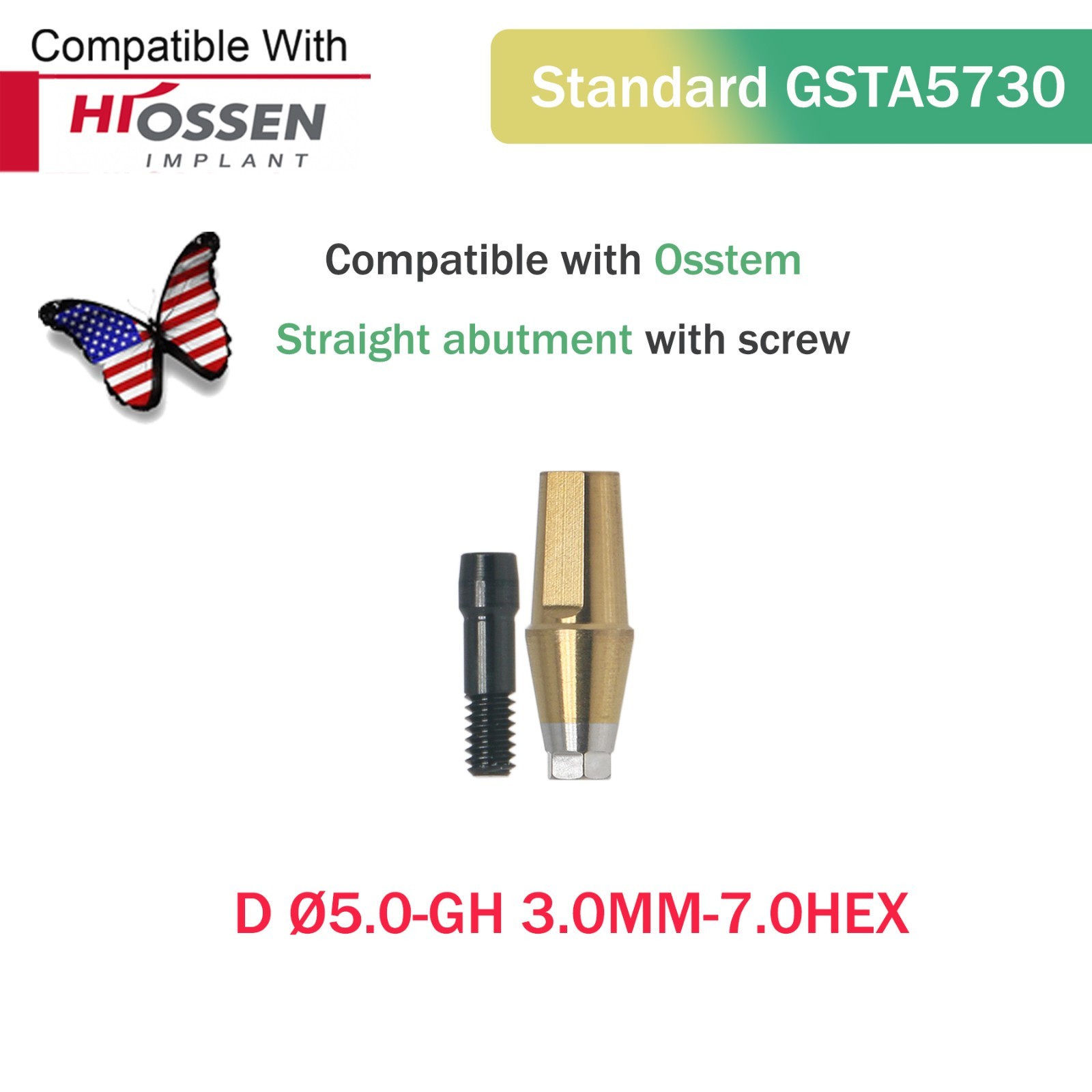 US Dental Mini/Regular Straight Transfer Hex Abutment – Fit Hiossen ET/Osstem TS