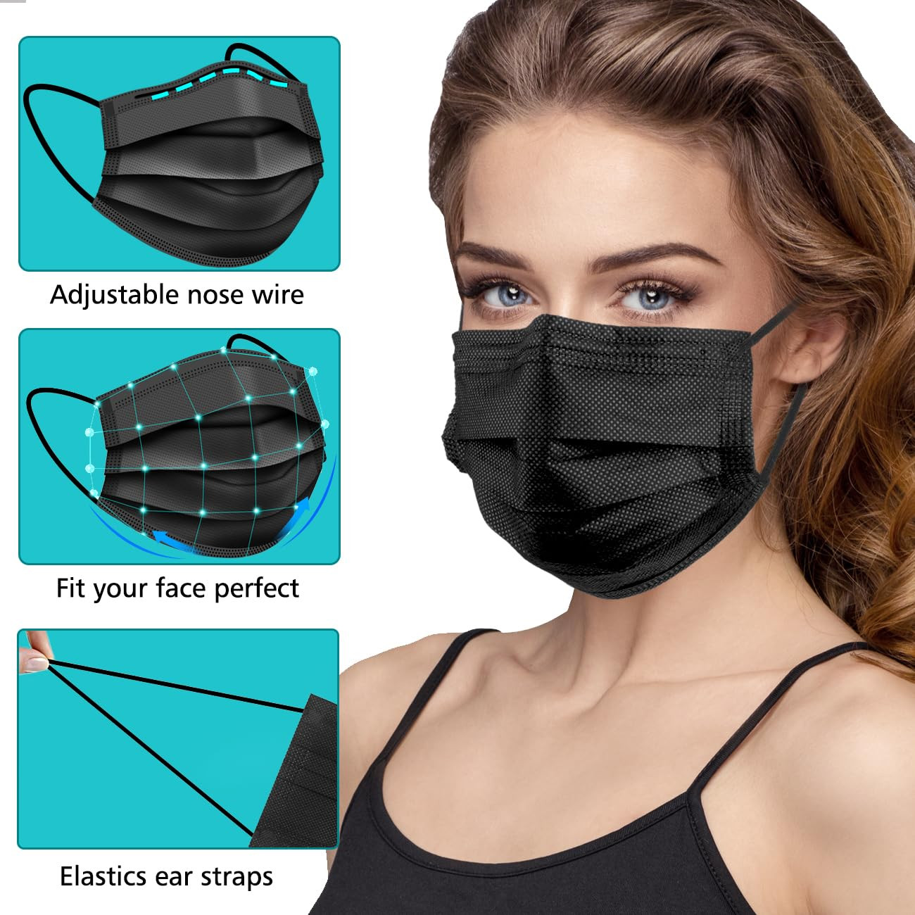 ZTANPS 50PCS Disposable Face Masks, Black Masks, 3 Layer Protection Black Dispos