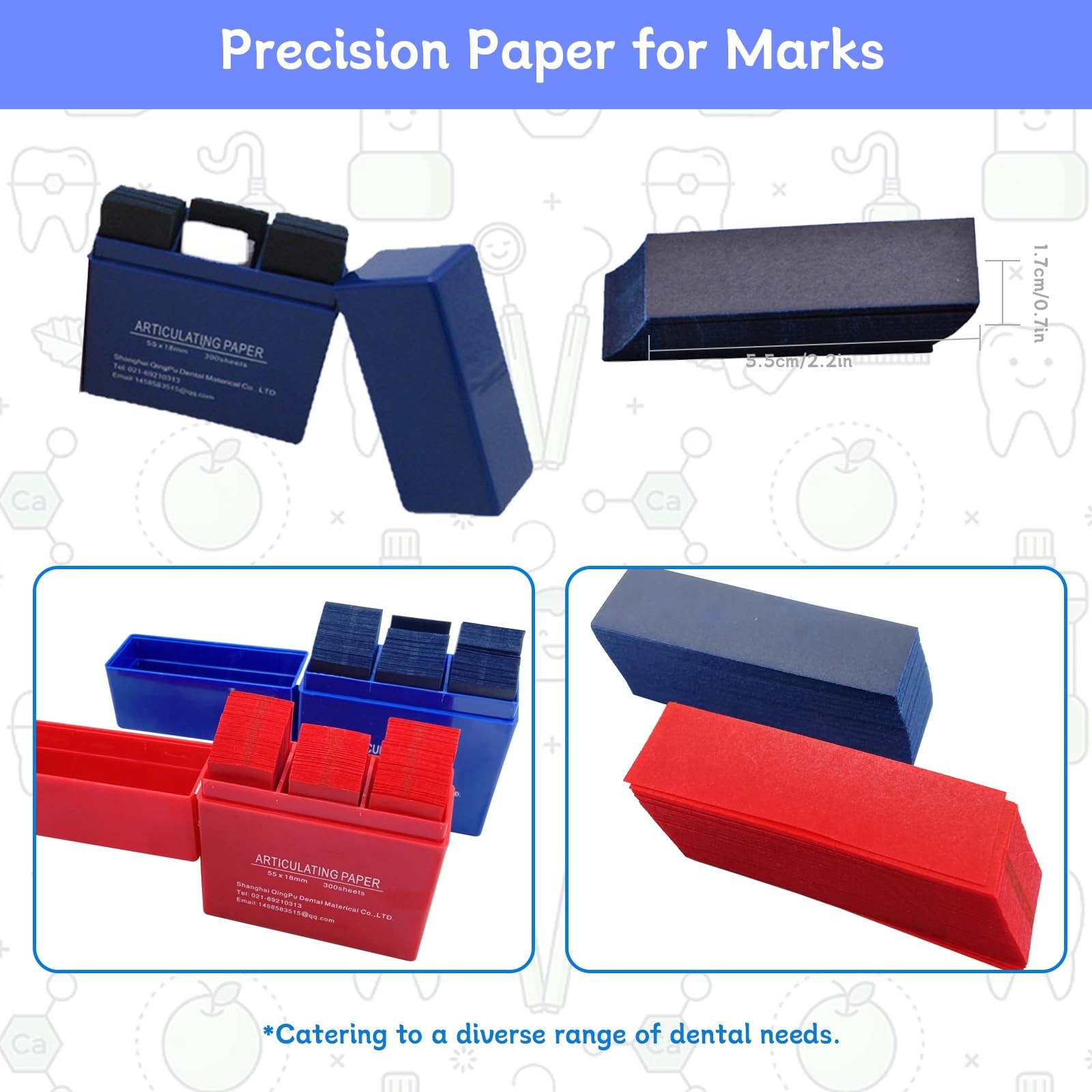 300 Sheets Dental Articulating Paper Strips, 55x18mm – Thin Blue Color