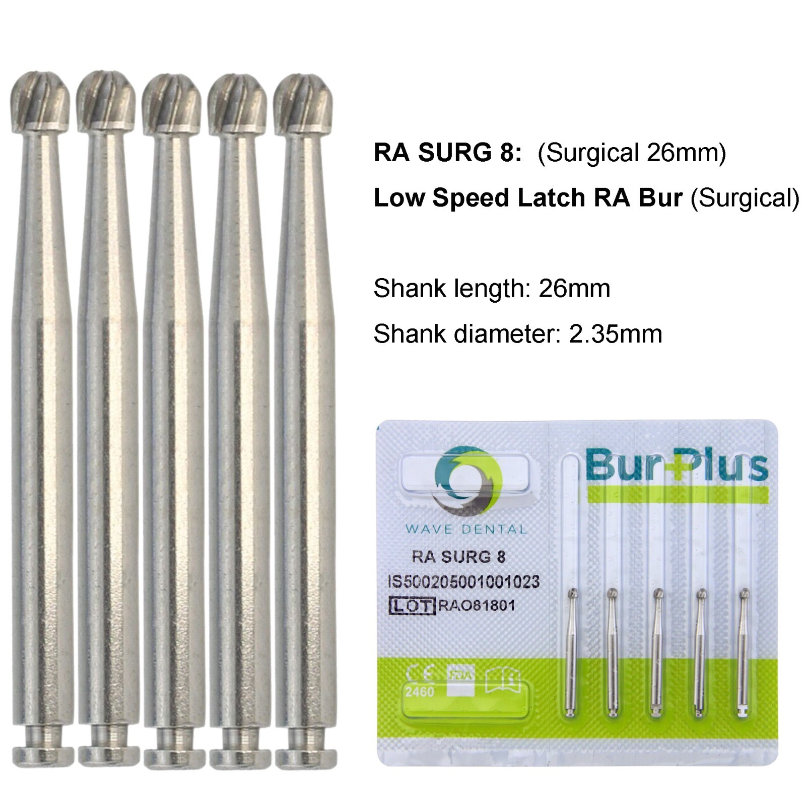 WAVE Dental Round Carbide Burs Latch Surgical Burs 2 4 6 Slow Speed RA 22mm 26mm