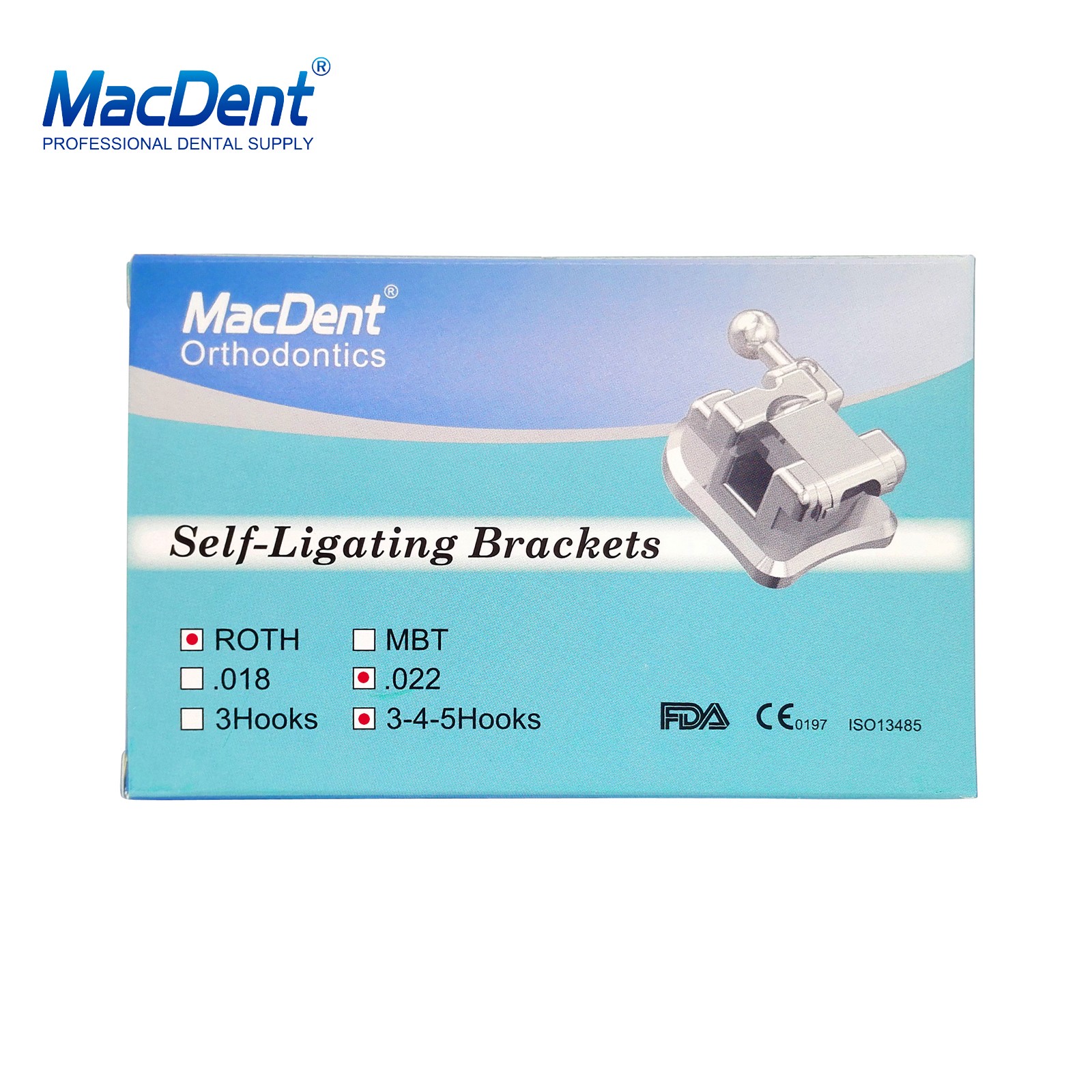 Dental Orthodontic Self-Ligating Brackets Braces Roth/MBT .022 Hook 345 MacDent