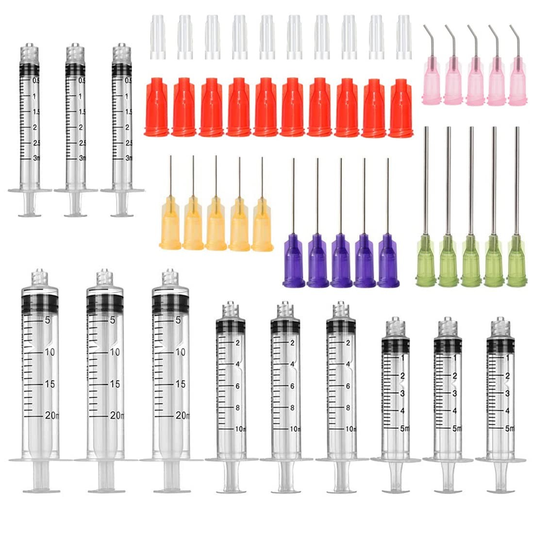 52 Pcs – 3ml 5ml 10ml 20ml Syringes with 14ga, 20ga,21ga, 23ga Blunt Tip Need…