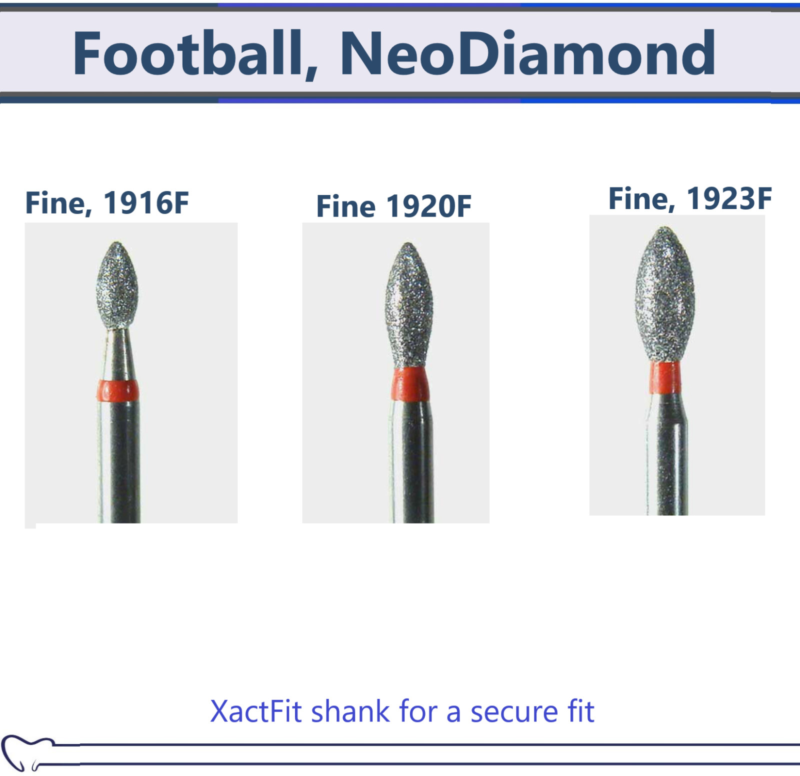 Dental Microcopy Football, NeoDiamond Diamond Coarse Bur Fine, Medium, Bery Fine