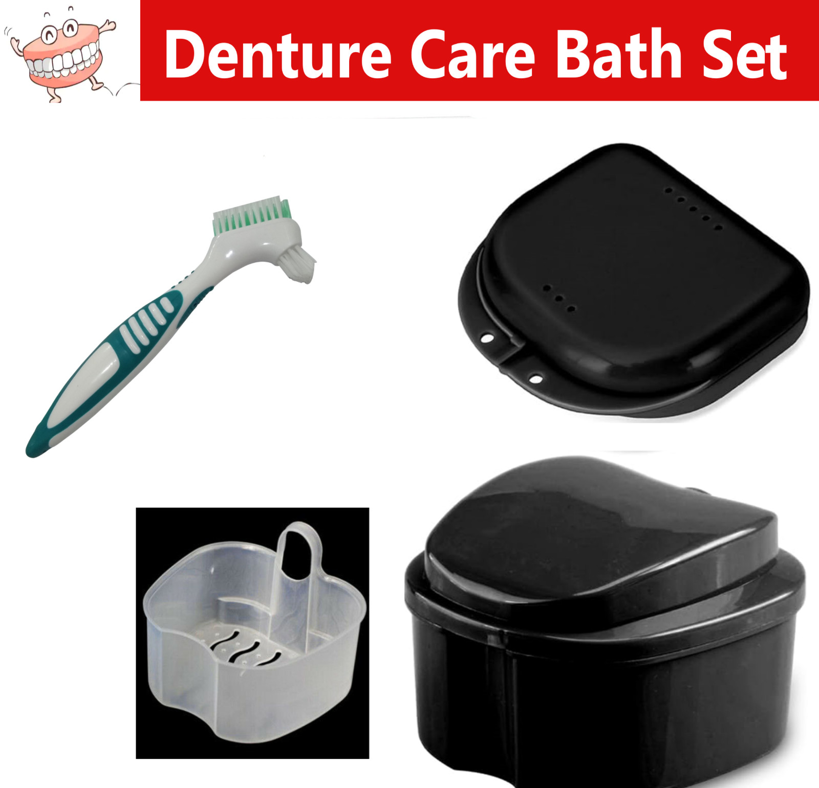 Denture Case Denture Care Retainer Case Retainer Box, Denture Brush, Set of 1 EA