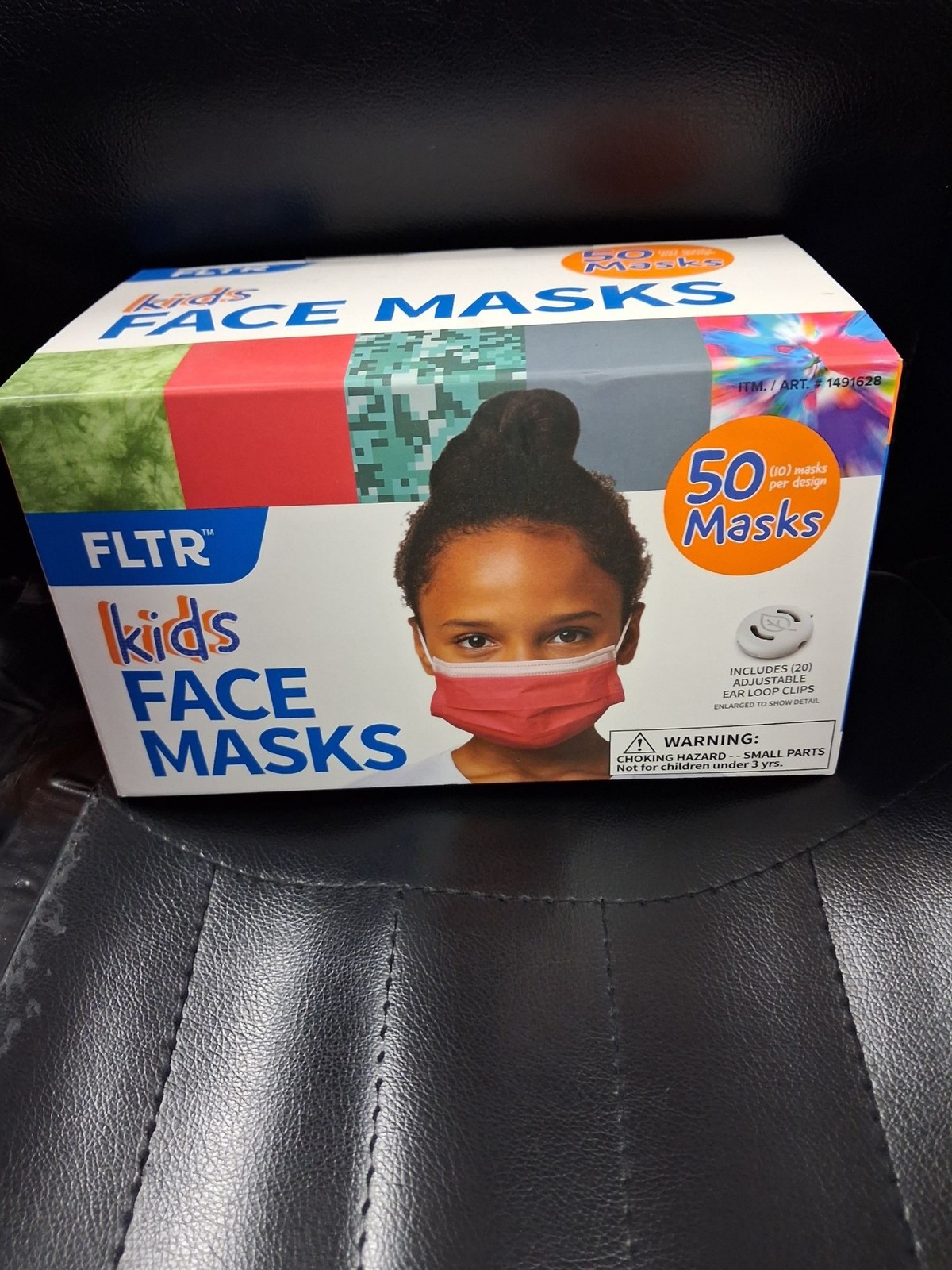 FLTR Kids Face Mask 50 Masks 5 Designs Includes (20) Adjustable Ear Loop Clips N