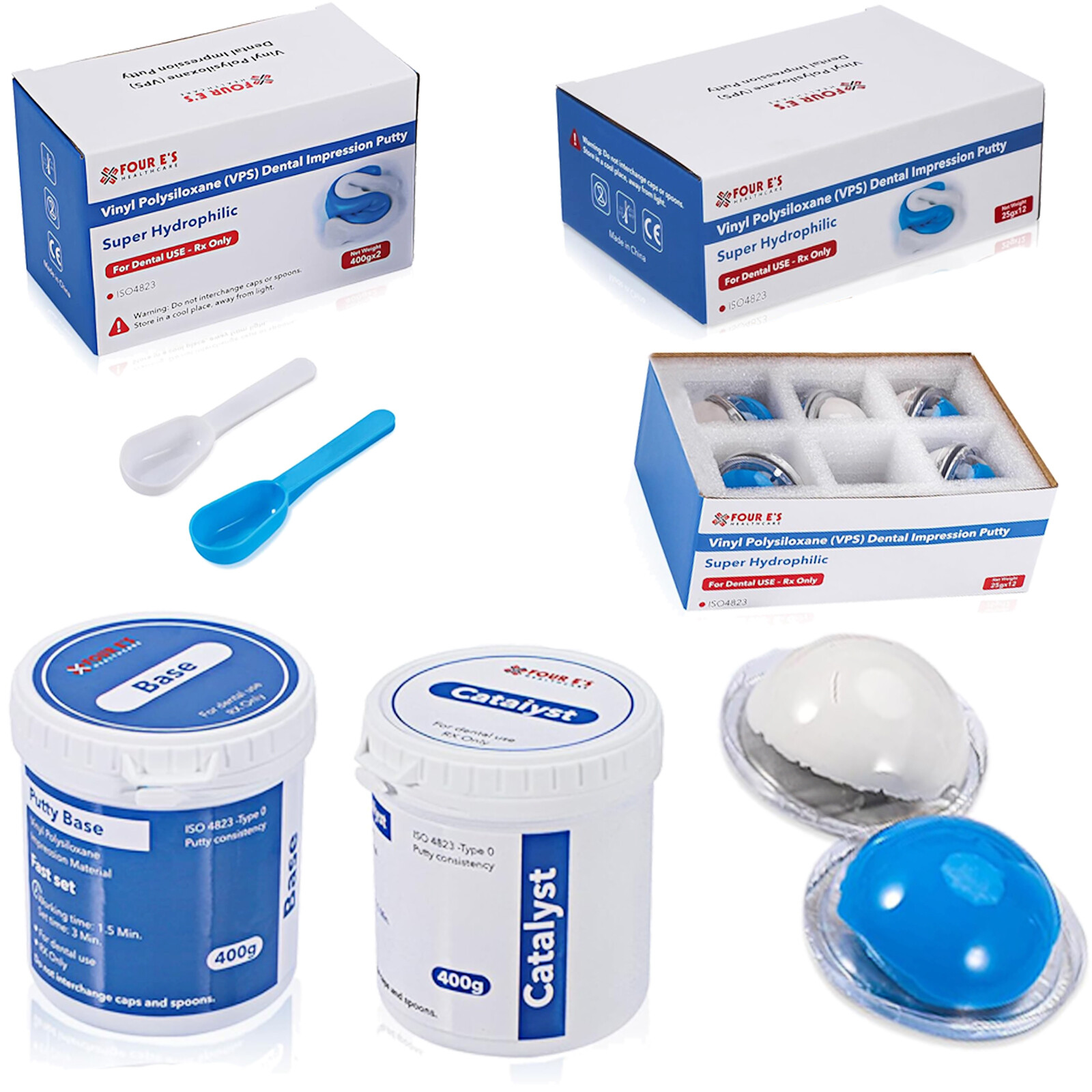 Dental Impression Putty Fast Set VPS Putty 400g Base & 400g Catalyst / 25g x12