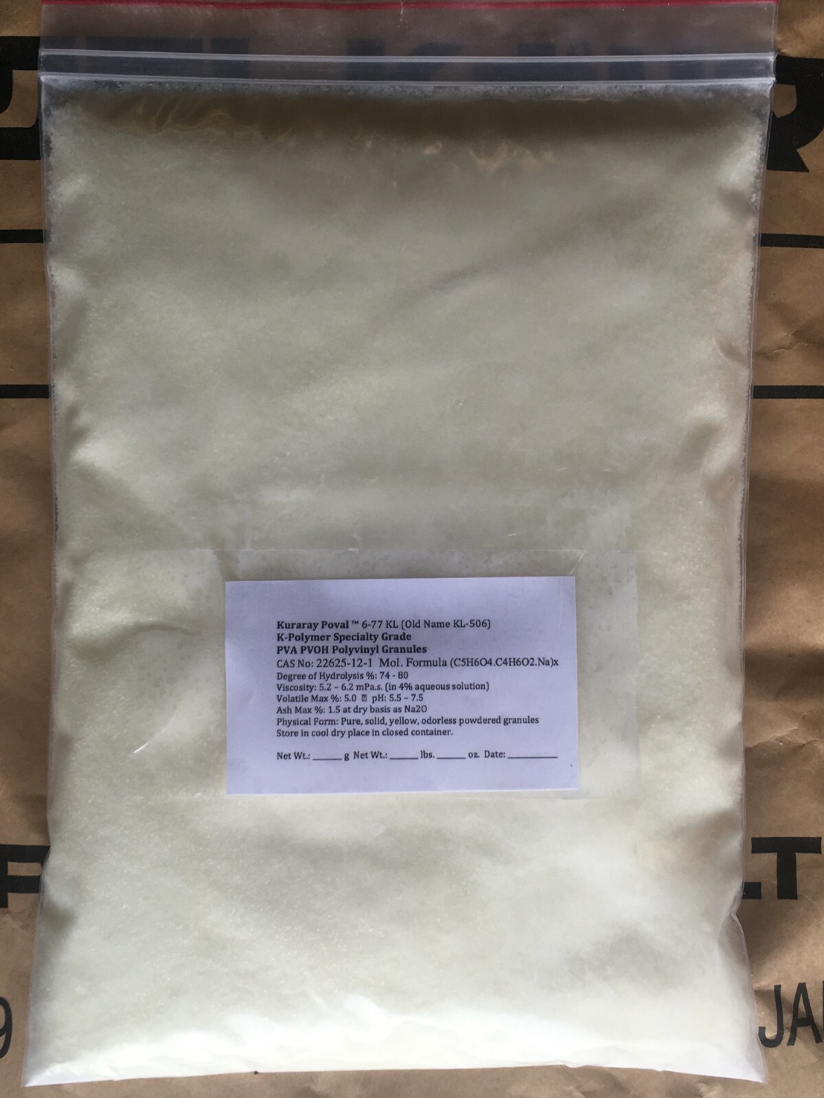 Polyvinyl Alcohol 500g PVA PVOH Kuraray Poval 6 77 KL Polymer 22625 12 1 KL 506