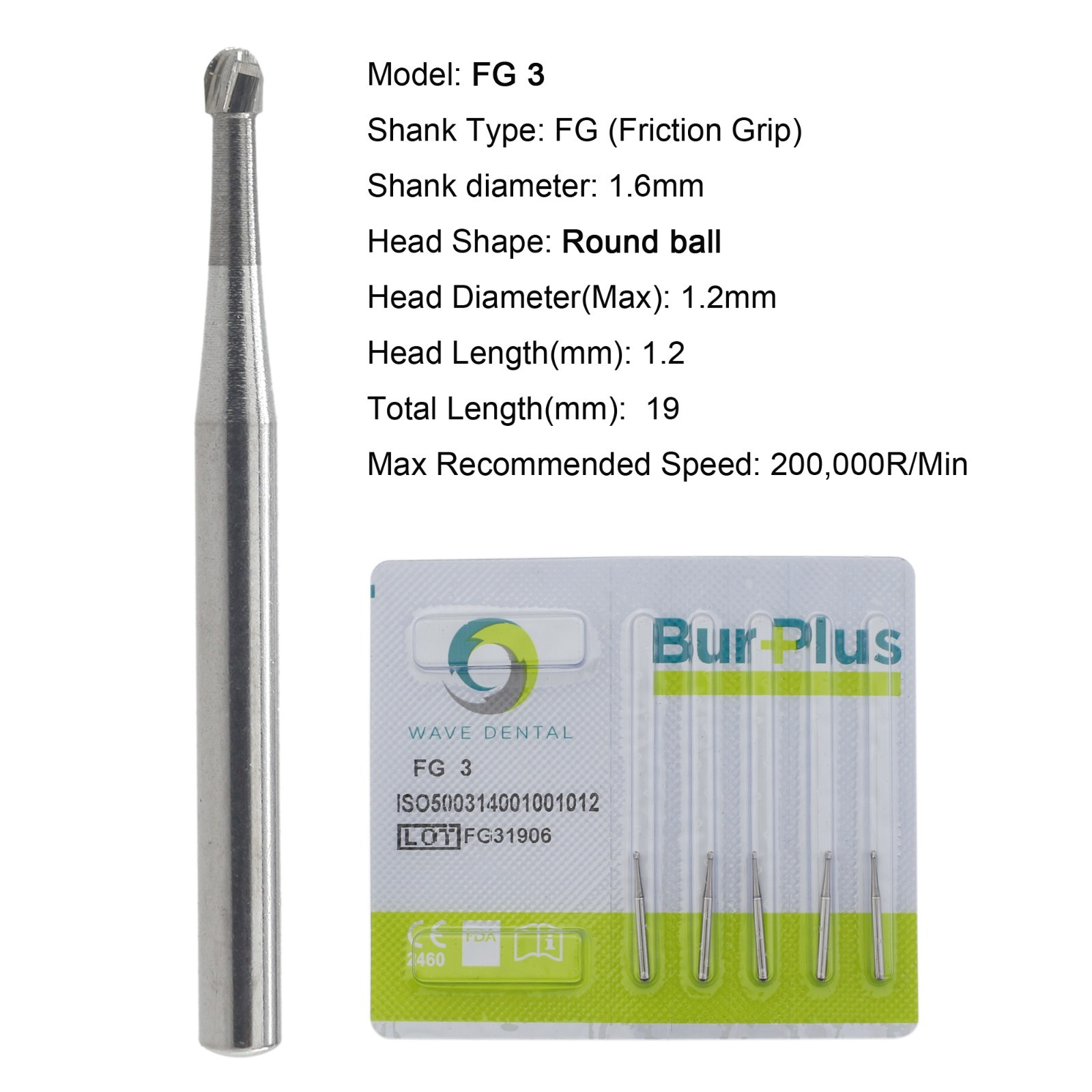 Dental Carbide Burs Diamond Burs Round FG 4 6 8 2 Friction Grip High Speed 801